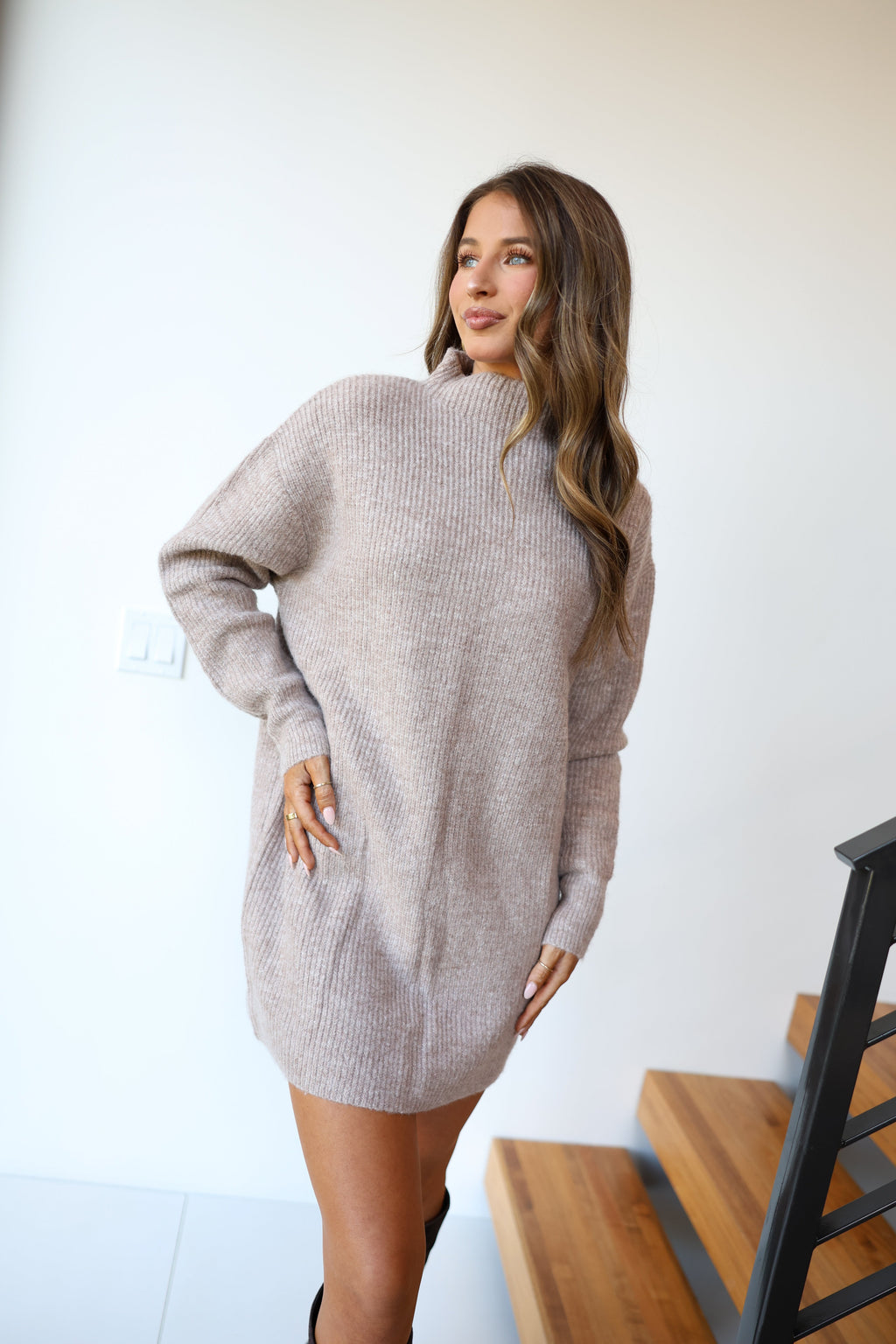 Mila Knit Sweater Mini Dress - Latte
