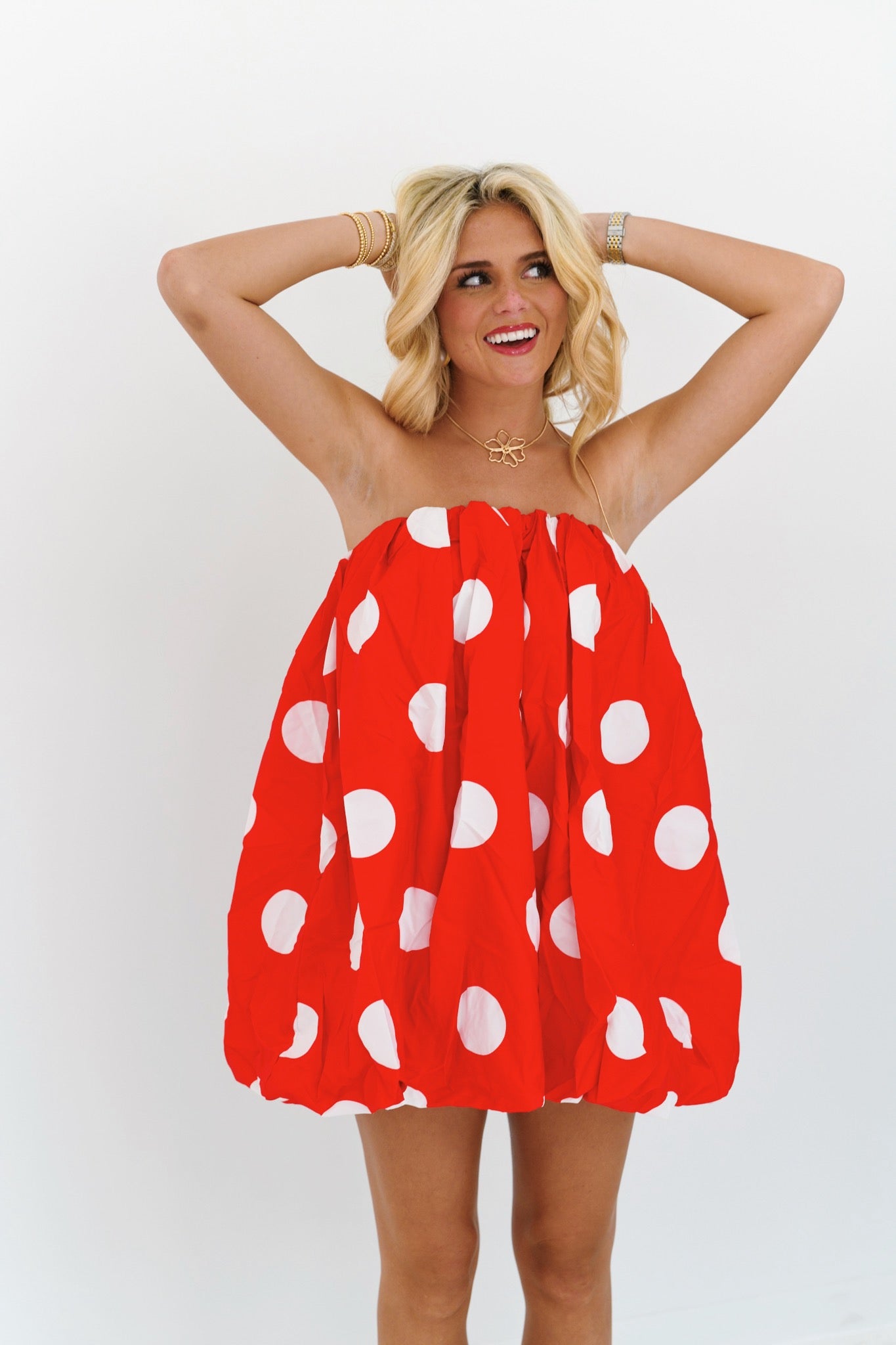 Rylan Mini Bubble Dress - Red Polka Dots