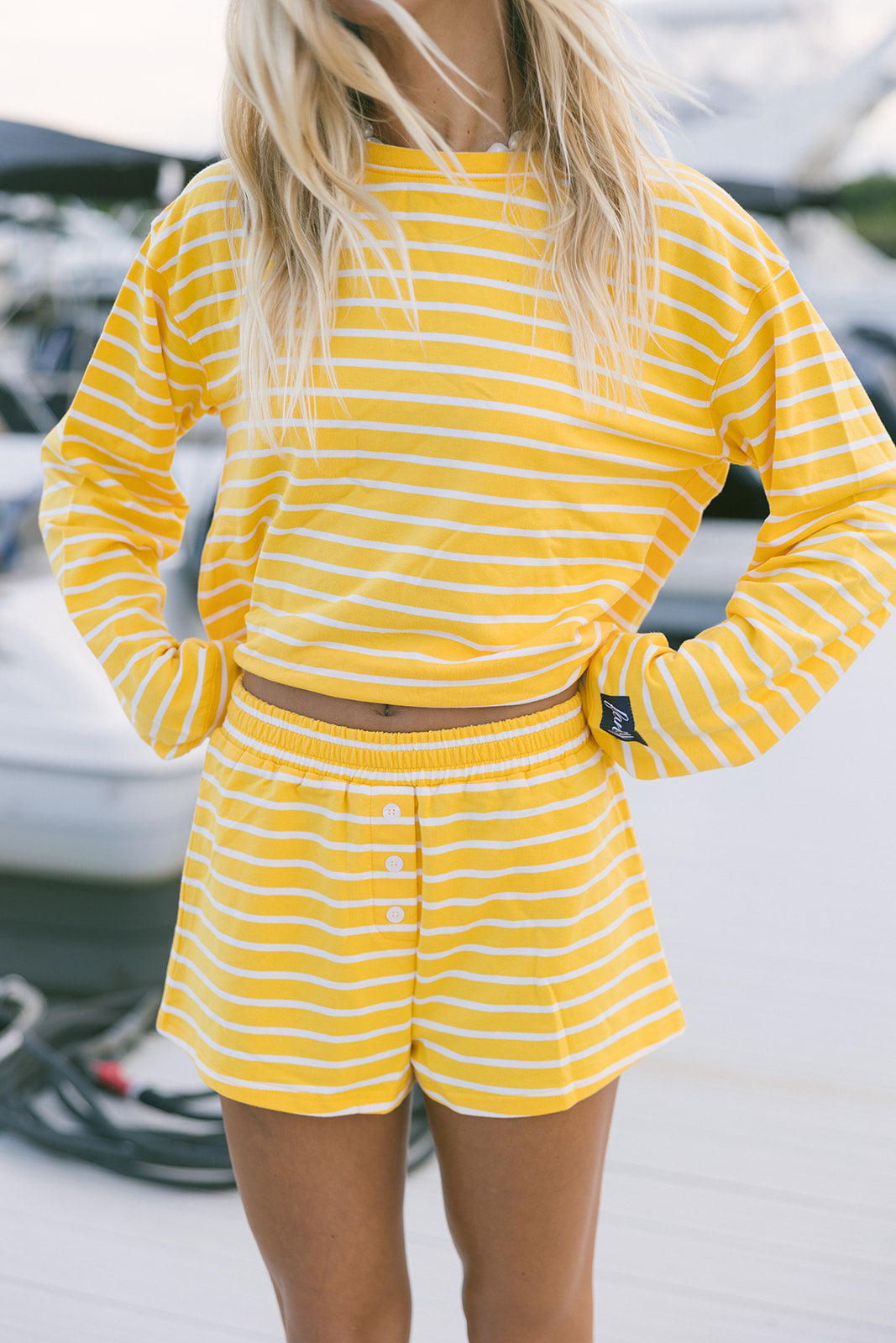 Fancy Striped Oversized Long Sleeve Top - Malibu Golden Yellow
