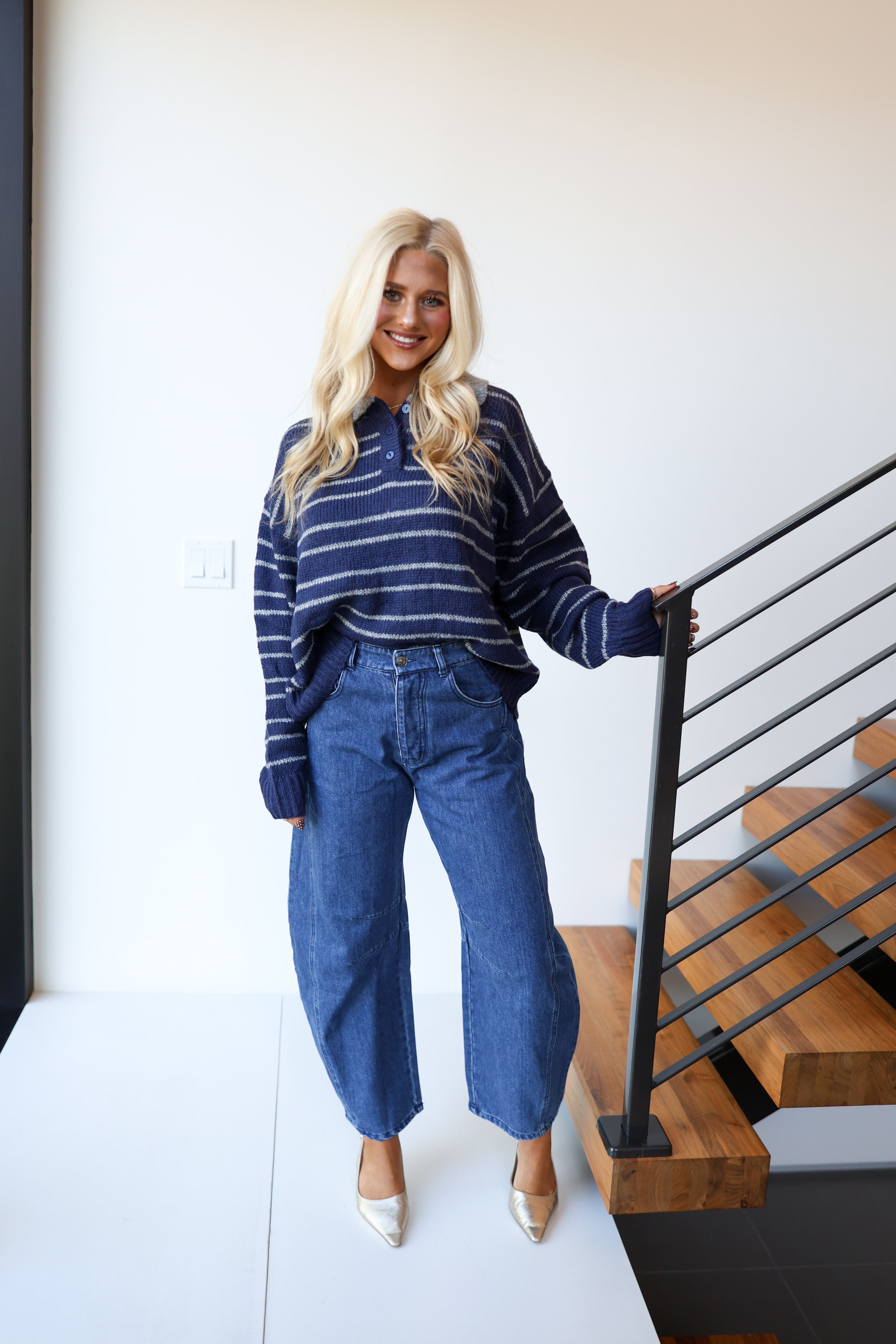 Deanna Striped Sweater - Navy
