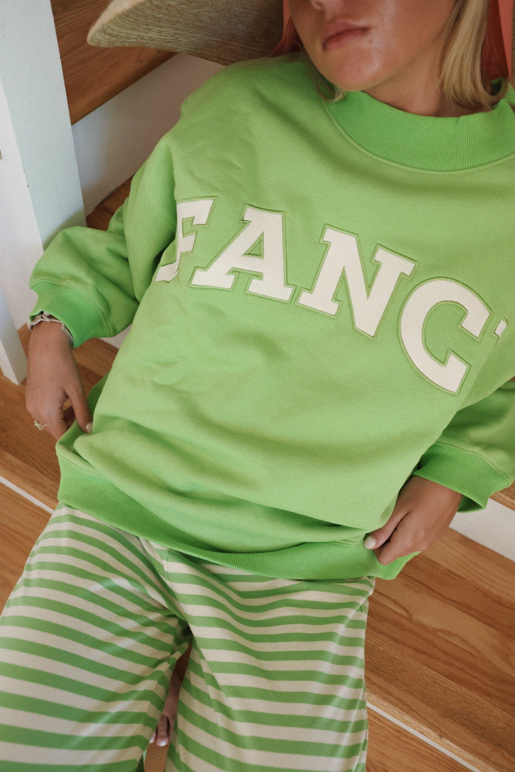Fancy Oversized Fleece Mockneck - Palm/White