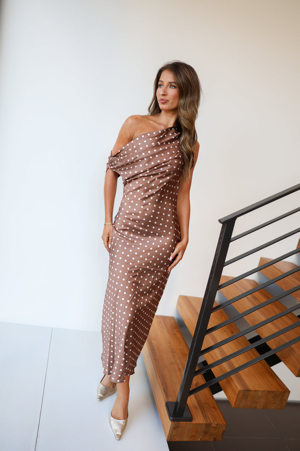 Layla Polka Dot Maxi Dress - Chocolate