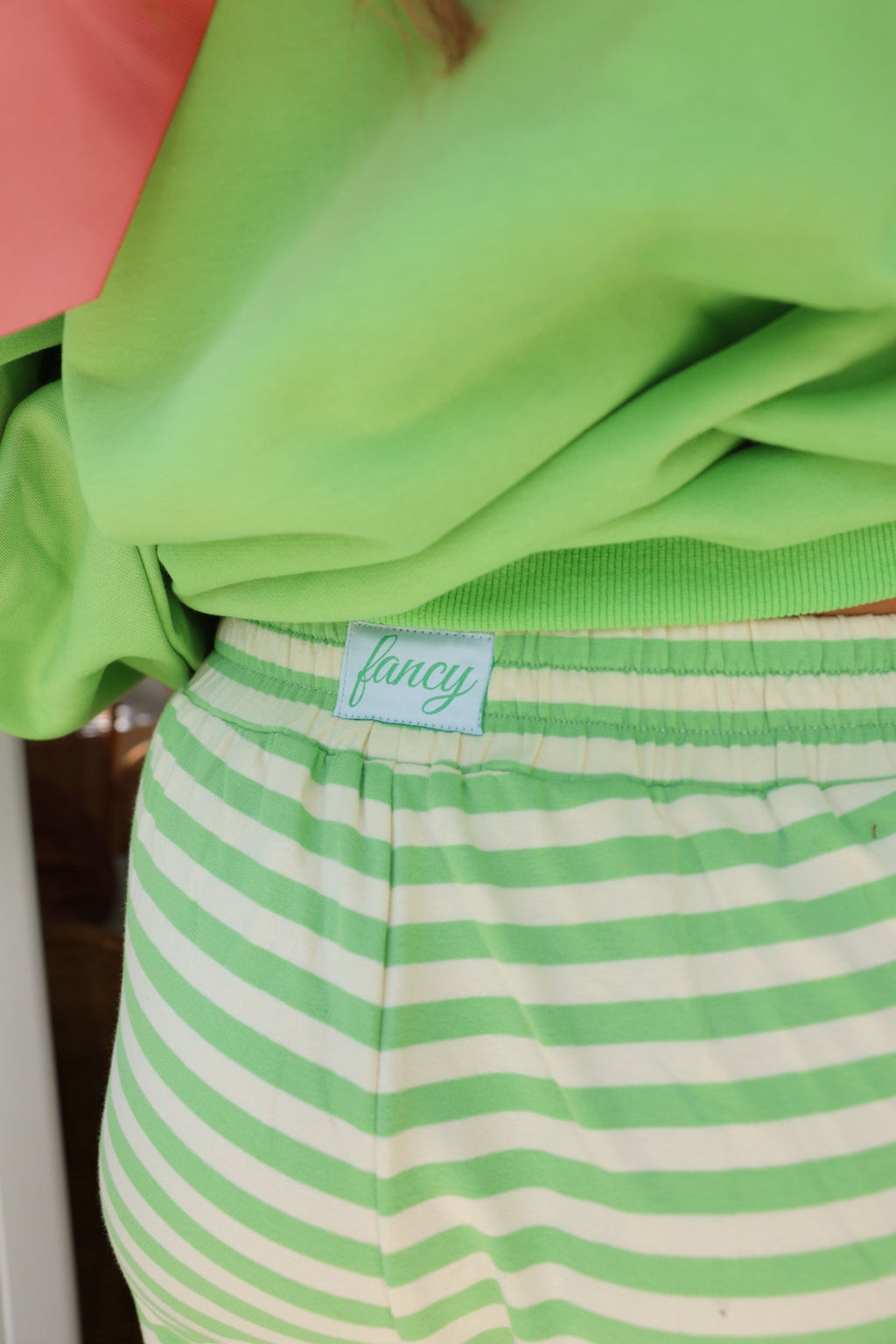 Fancy Striped Button Pants - Palm/Cream