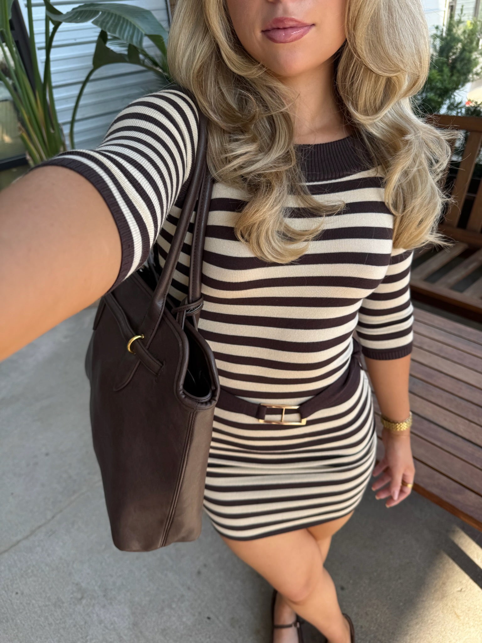 Brook Stripe Knit Dress - Brown Natural