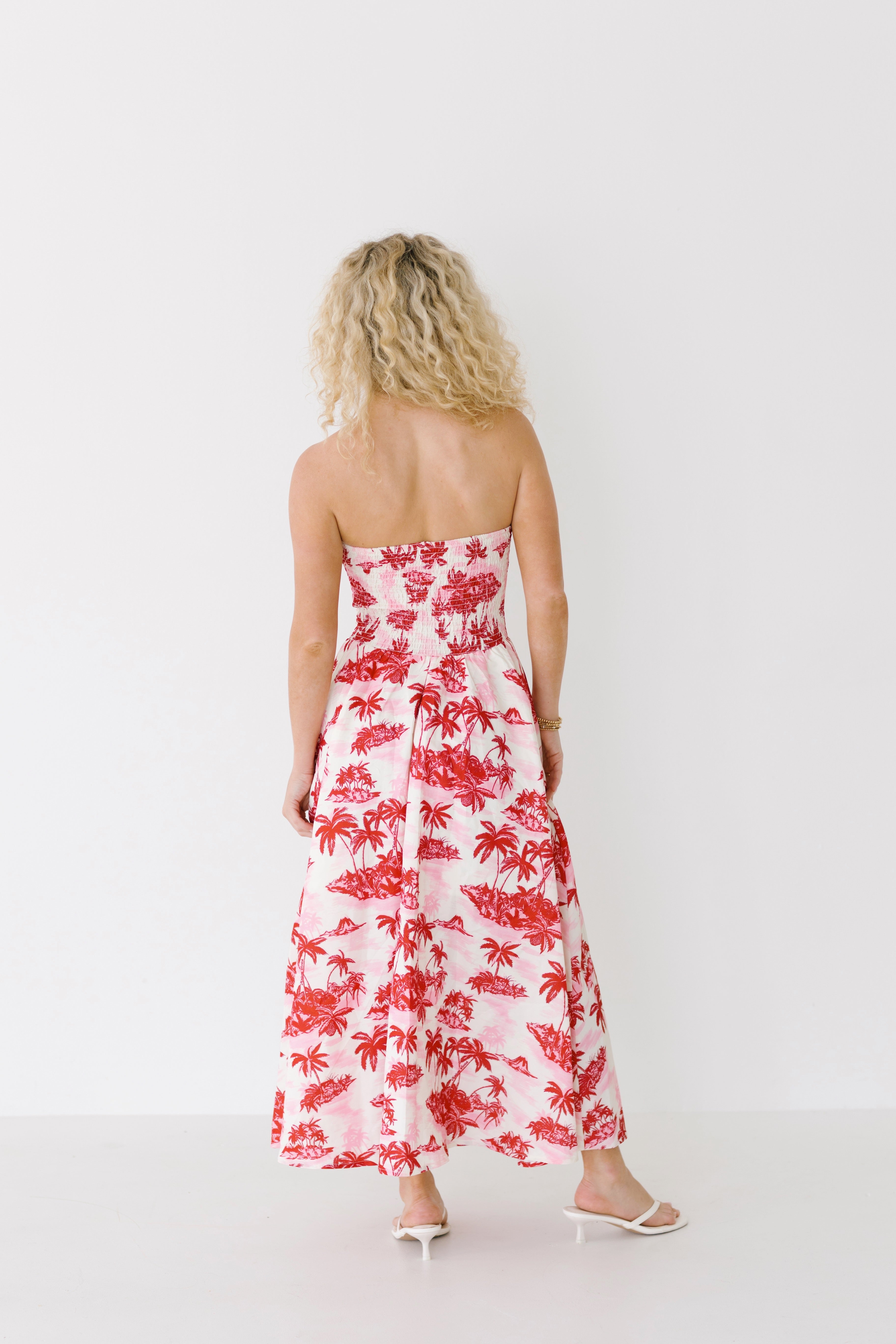 Holly Strapless Basque Dress - Pink/Red