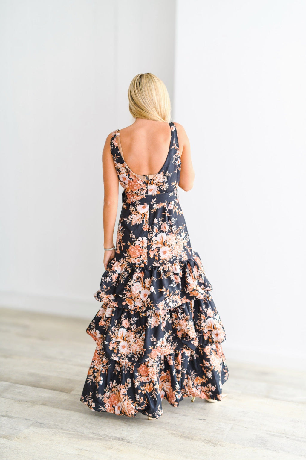 Eliza Floral Tiered Maxi Dress-Black Floral