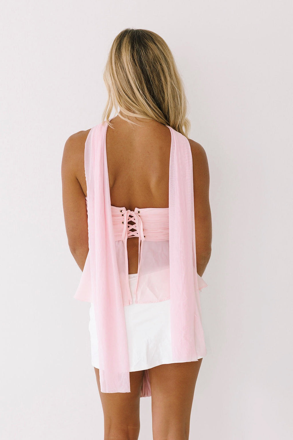 Maria Strapless Scarf Top - Baby Pink