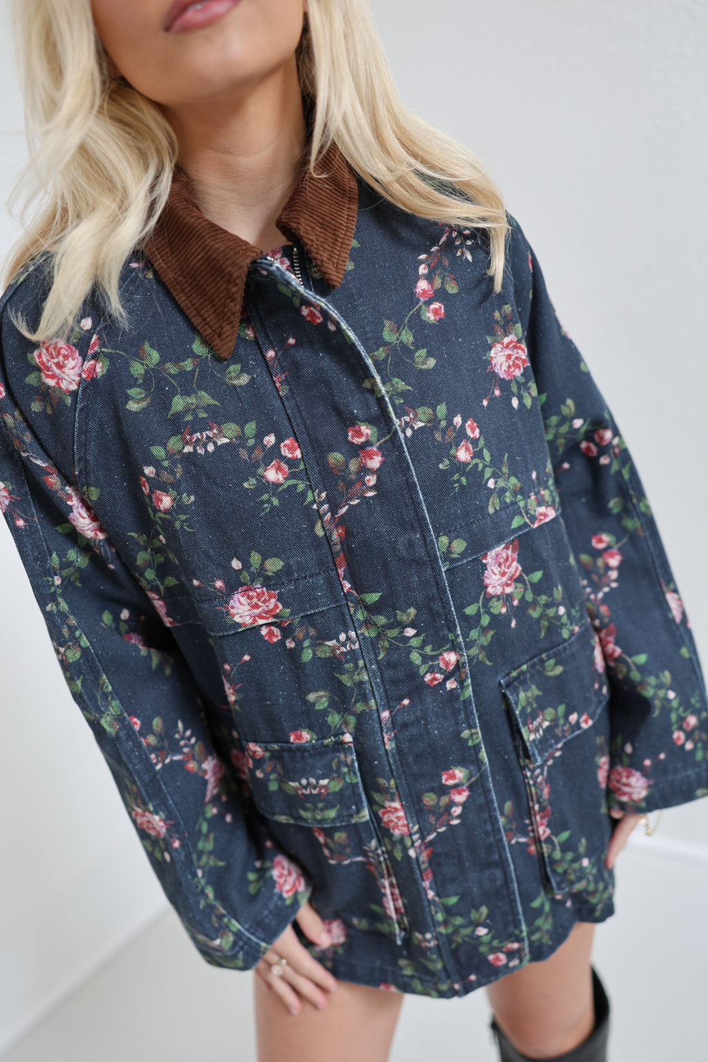 Floral Printed Utility Jacket - Blossom Blue