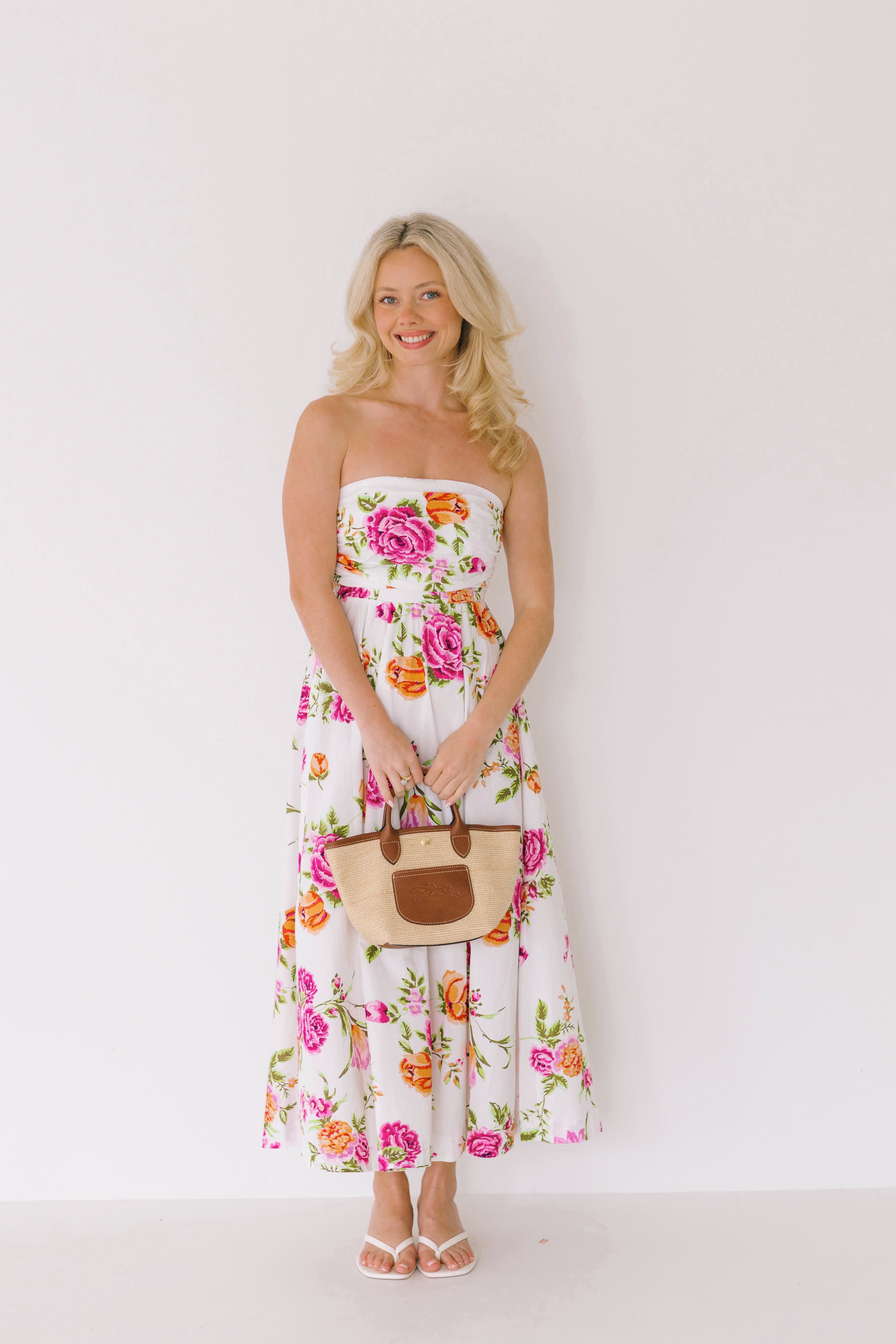 Elle Midi Floral Dress - White Floral