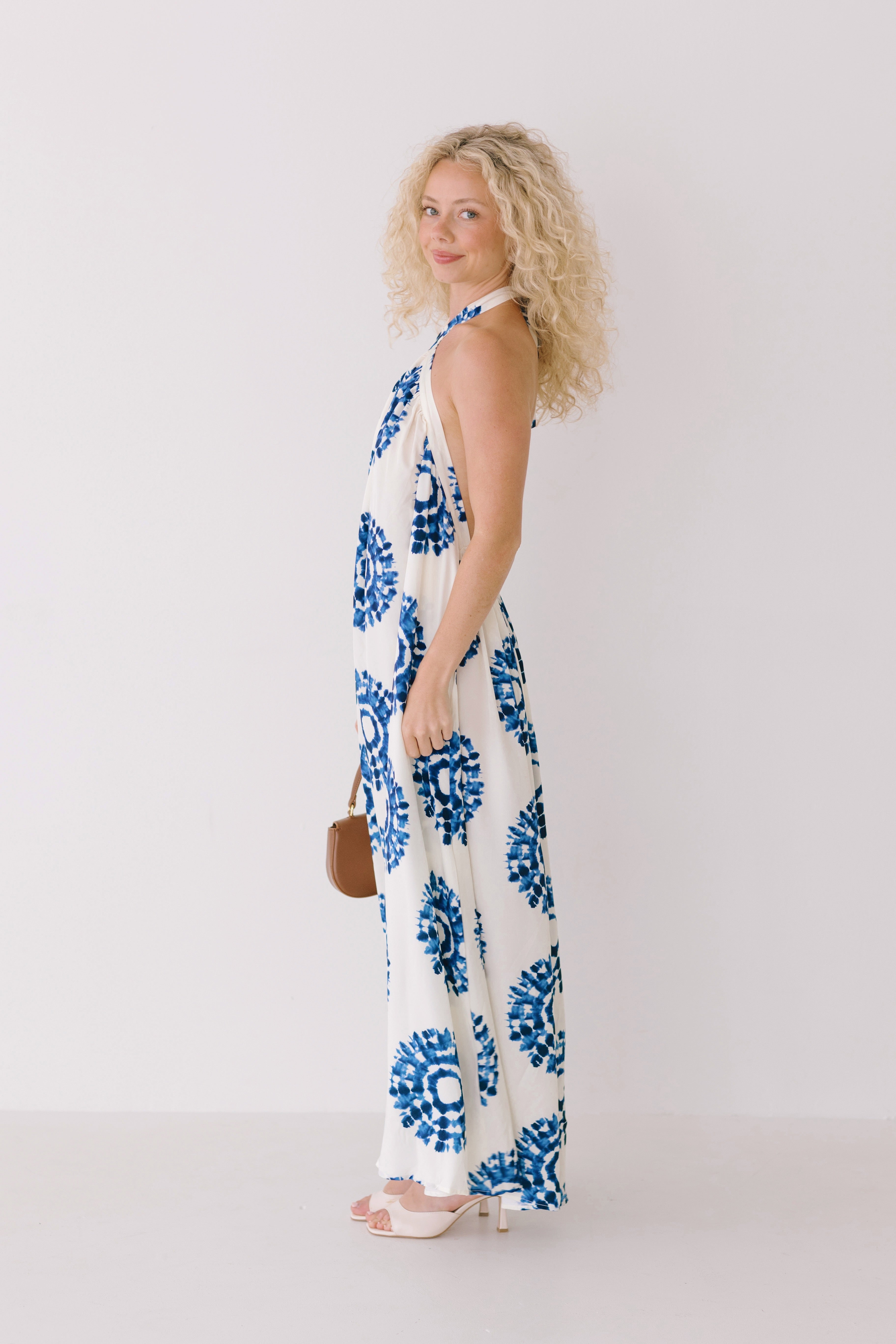 Renley Halter Neck Maxi Dress - White/Blue