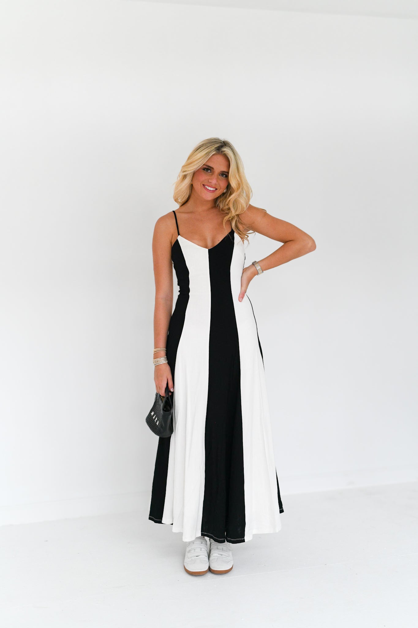 Veronica Striped Maxi Dress - White/Black
