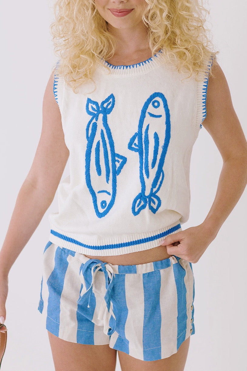 May Striped Micro Shorts - Lt Blue