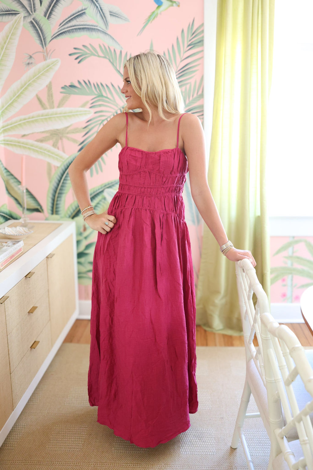 Delta Ruched Maxi Dress - Fuchsia