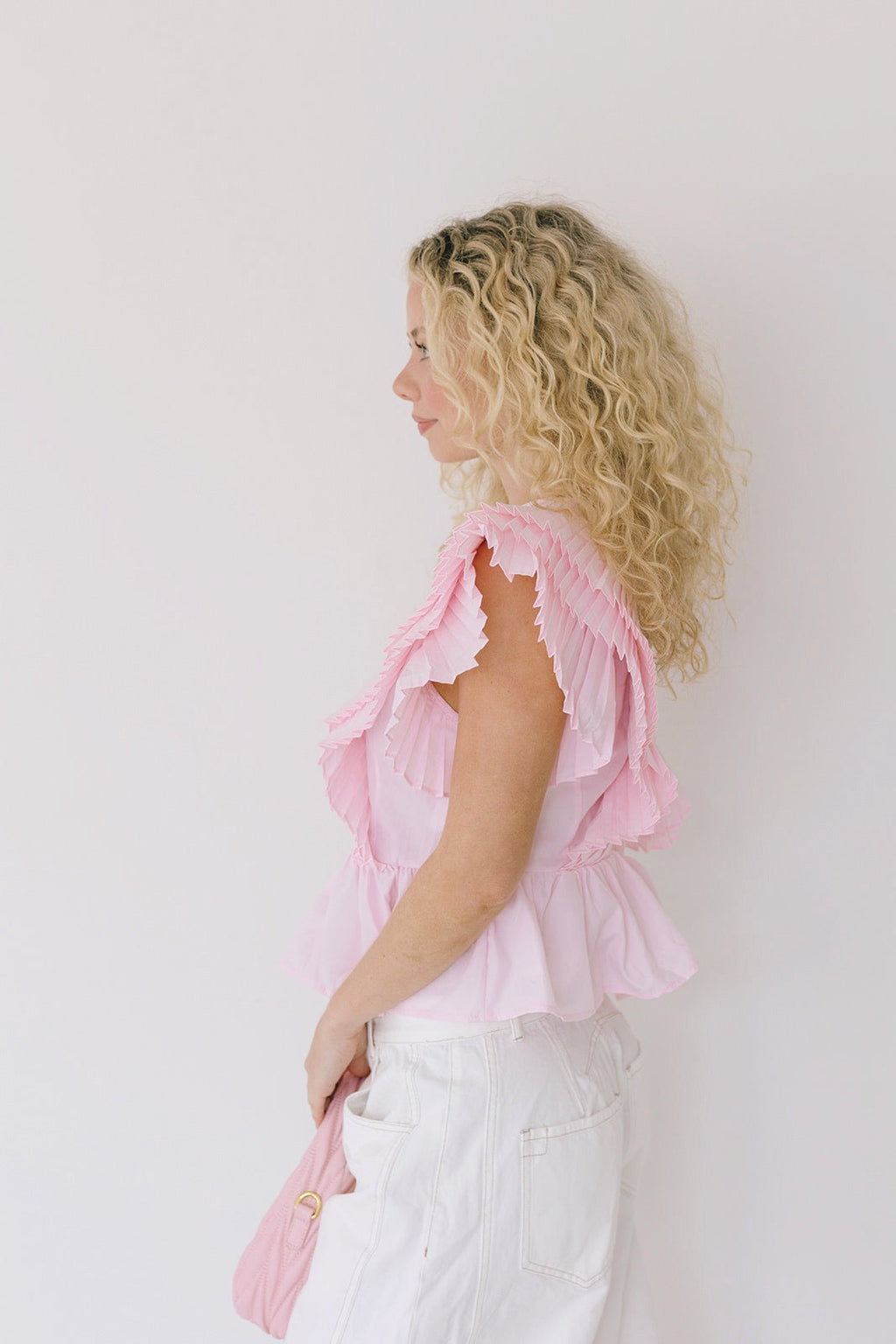 Shelly Sleeveless Ruffle Top - Pink