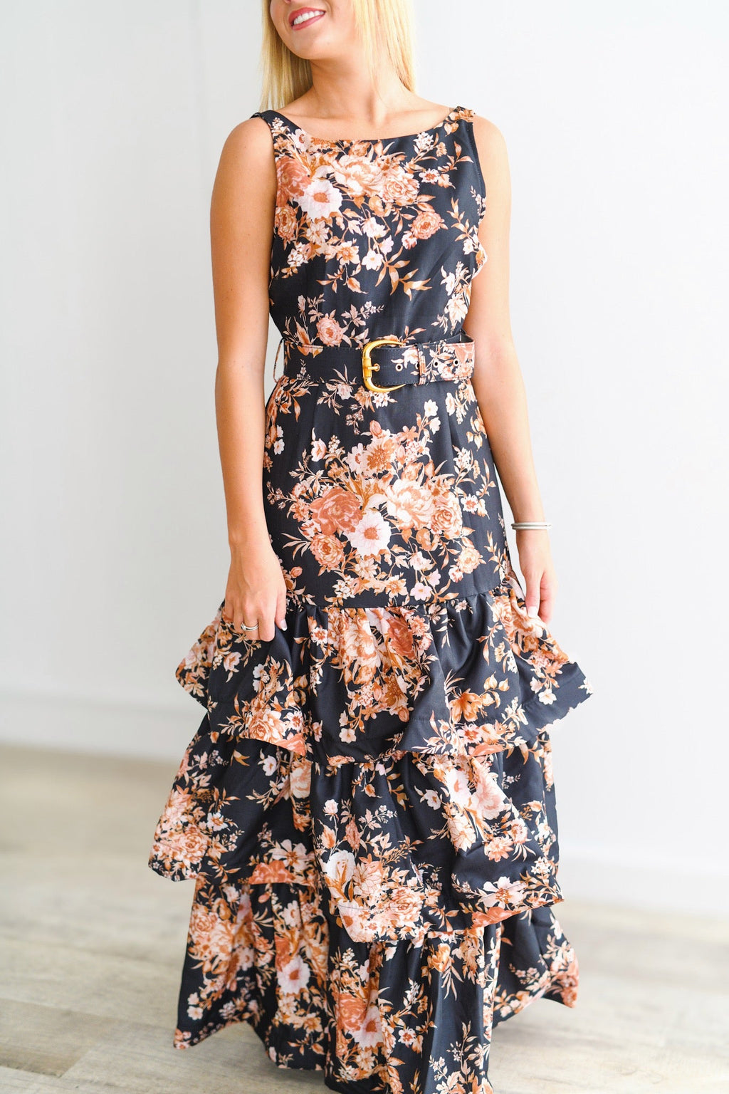 Eliza Floral Tiered Maxi Dress-Black Floral