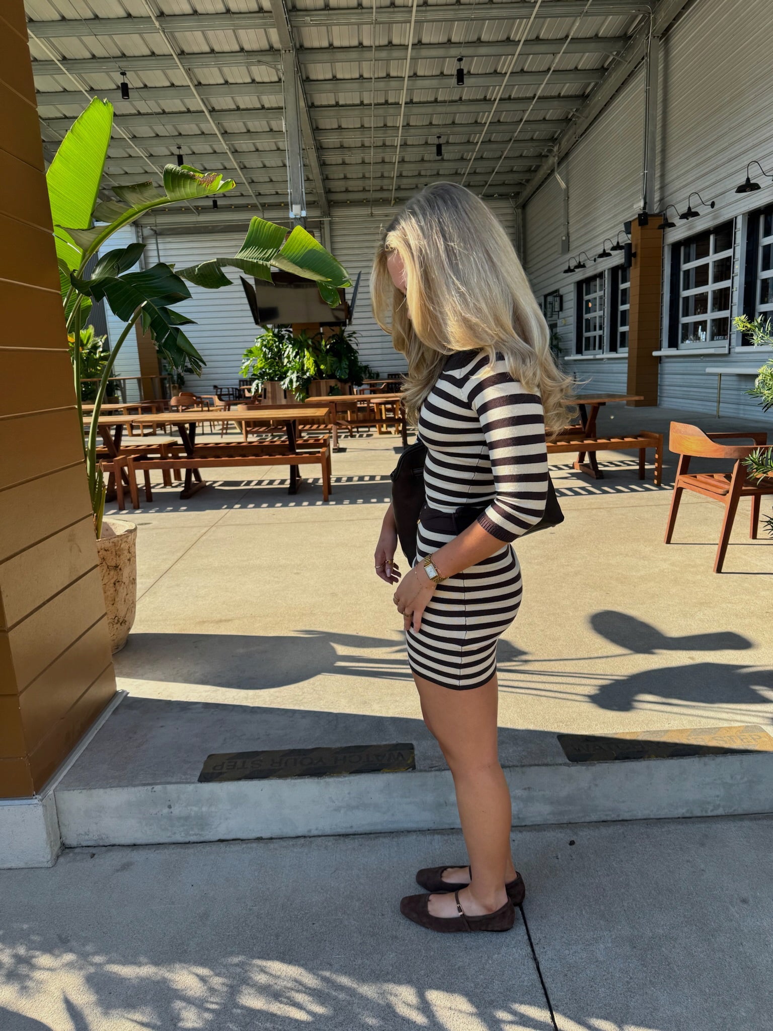 Brook Stripe Knit Dress - Brown Natural