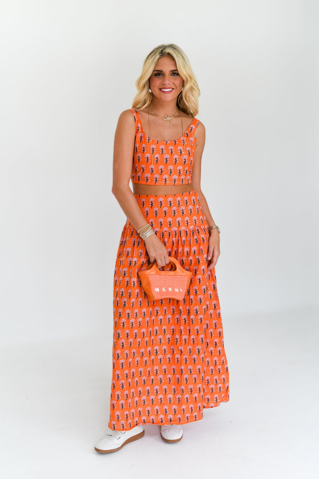 Ivy Maxi Skirt Set - Orange Blockprint