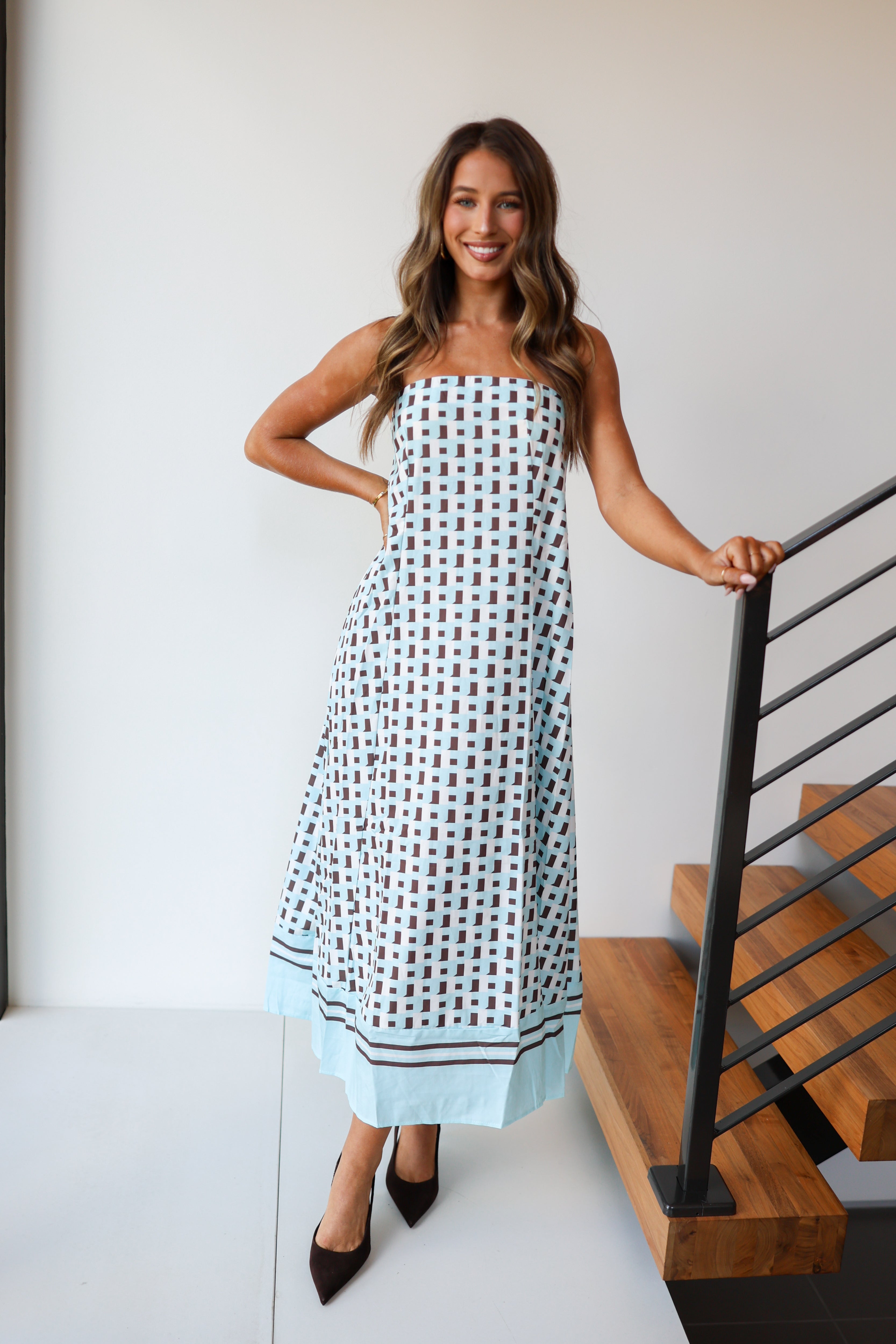 Heather Strapless Maxi Dress - Brown/Blue