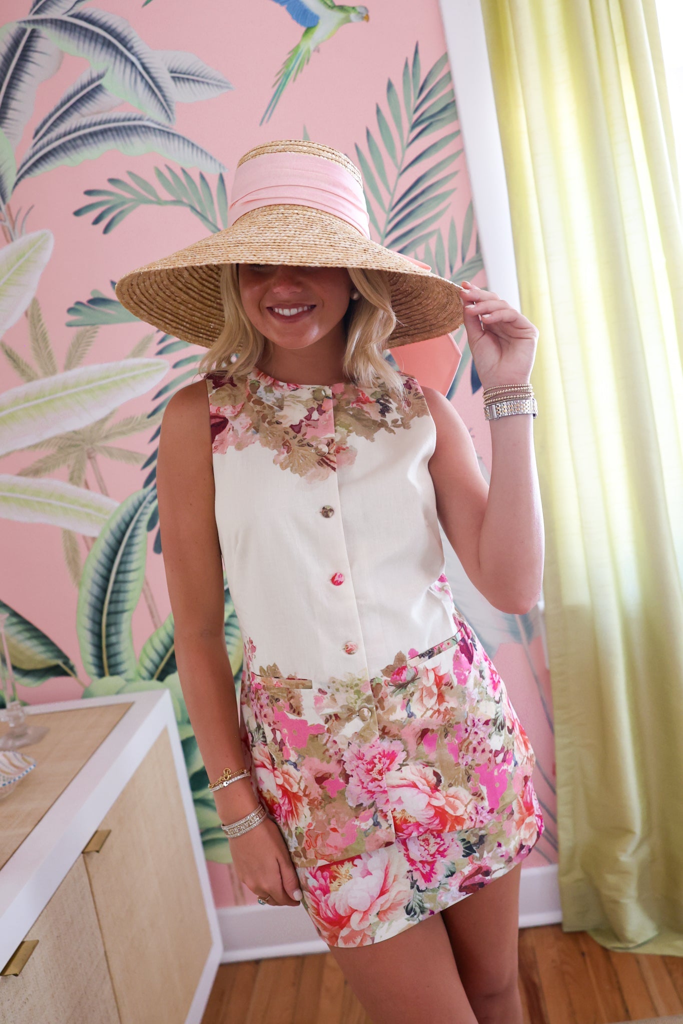 Tay Vintage Floral Vest Skirt Set - Ivory Multi