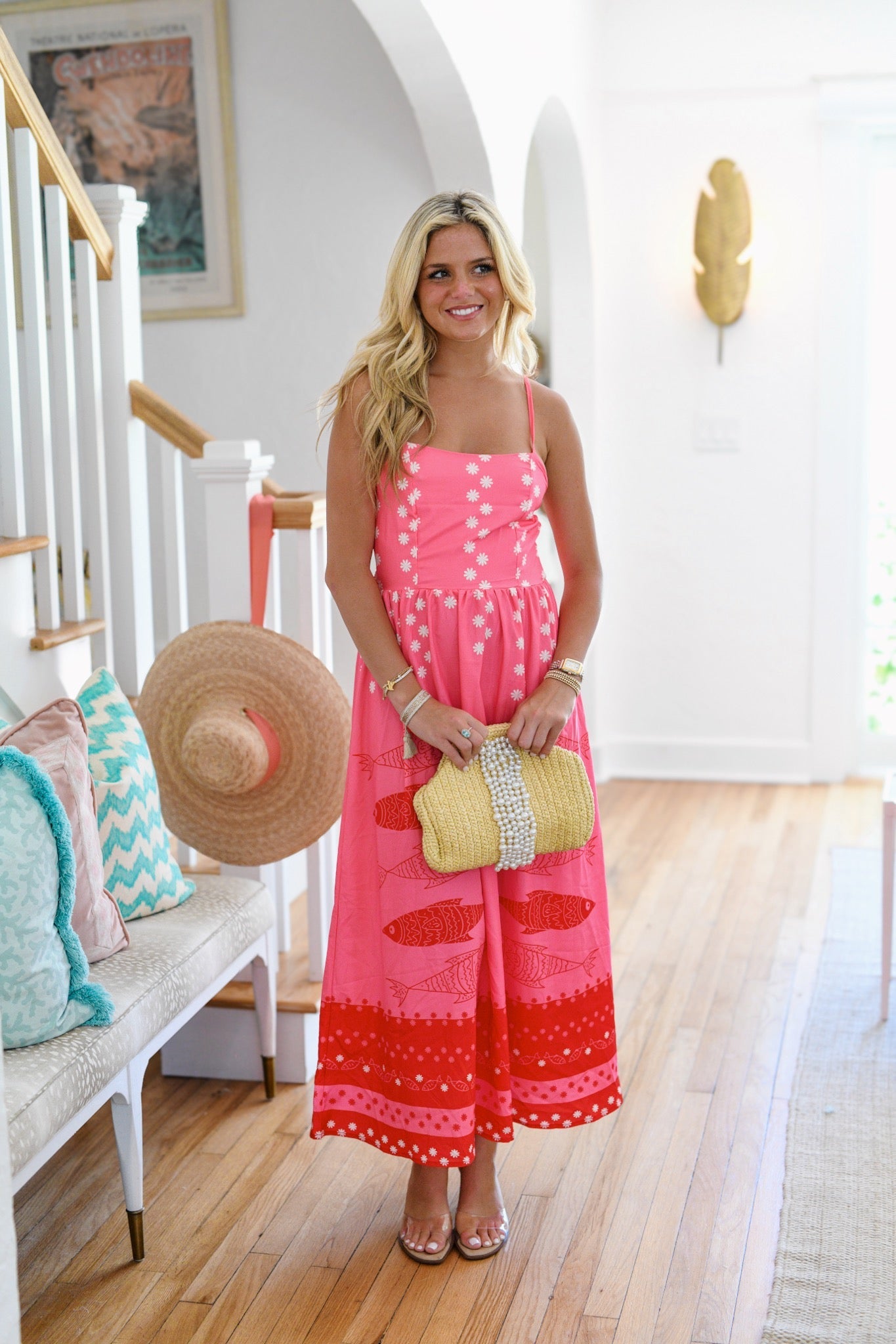 Meg Printed Midi Dress - Pink