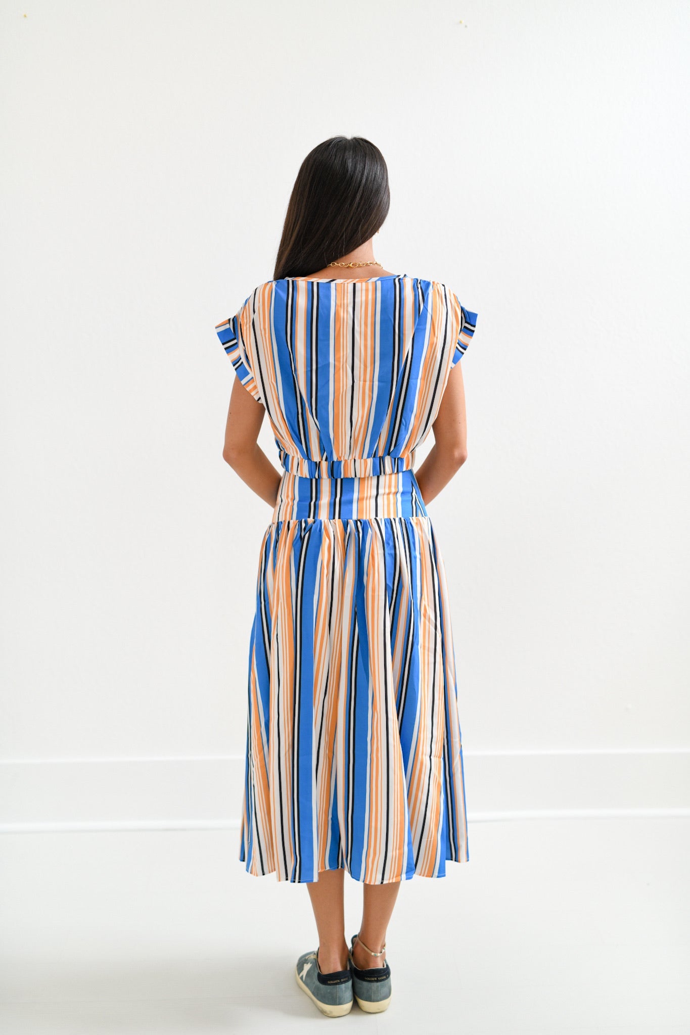 Sara Midi Skirt Set - Orange/Blue