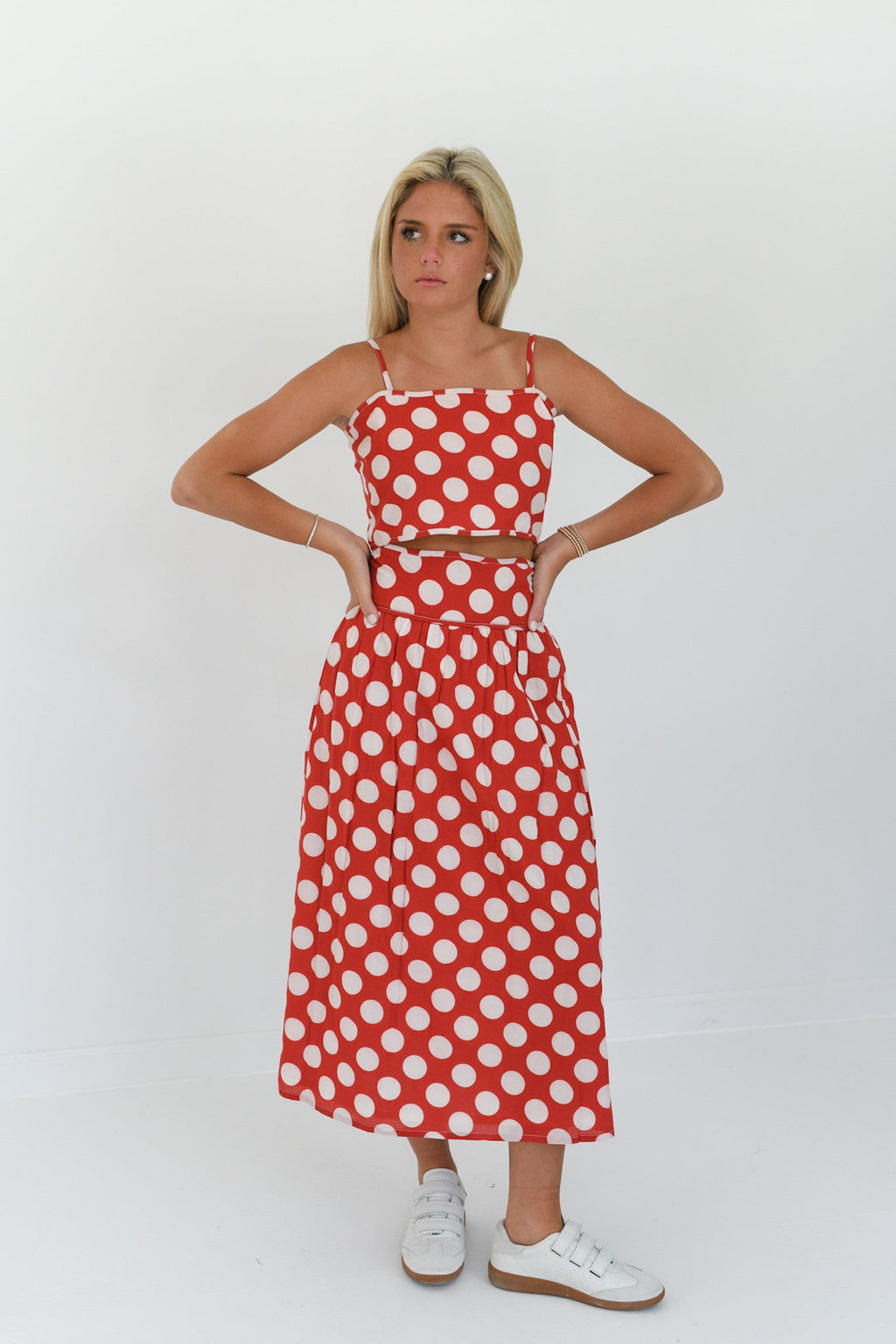 Naomi Maxi Skirt Set - Red Polka Dot