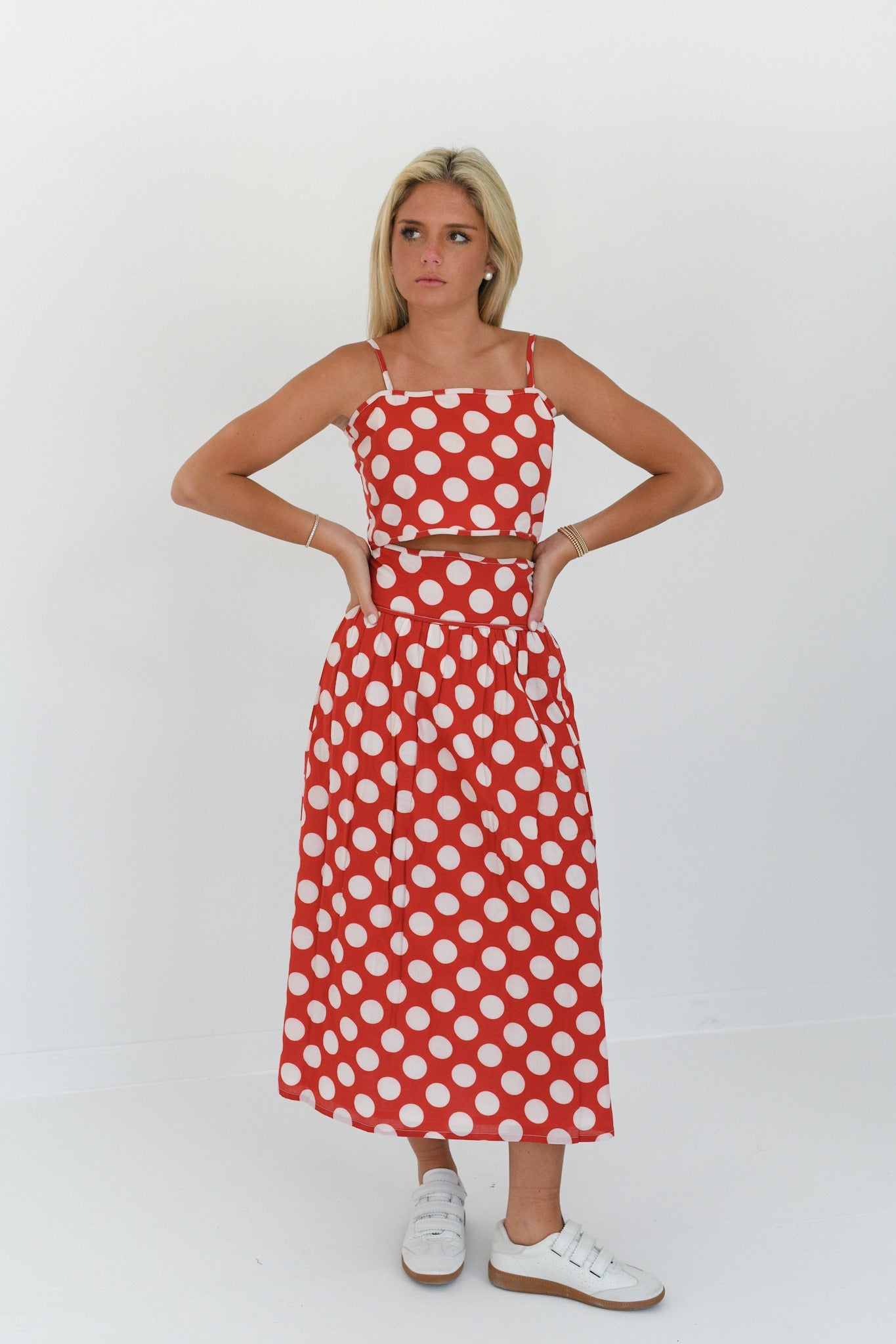 Naomi Maxi Skirt Set - Red Polka Dot