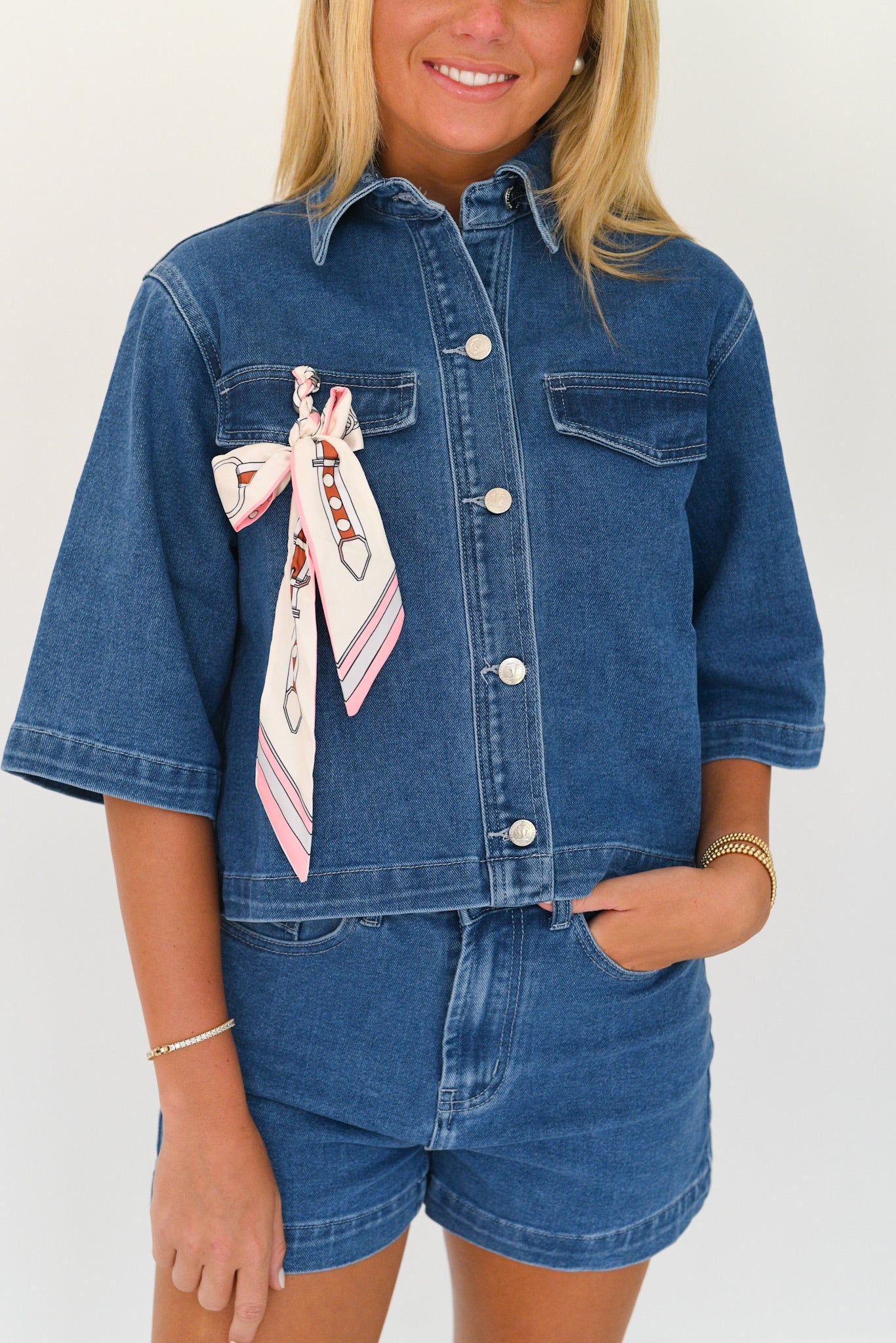 Skye Denim Top And Short Set - Dark Denim