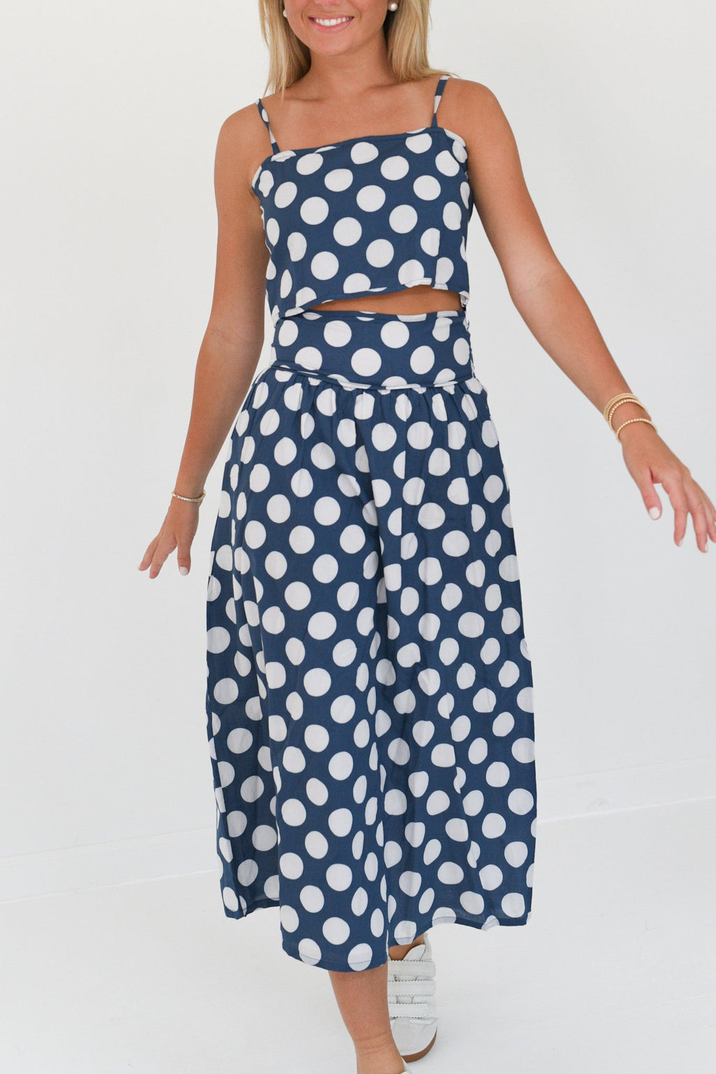 Macy Maxi Skirt Set - Navy Polka Dot