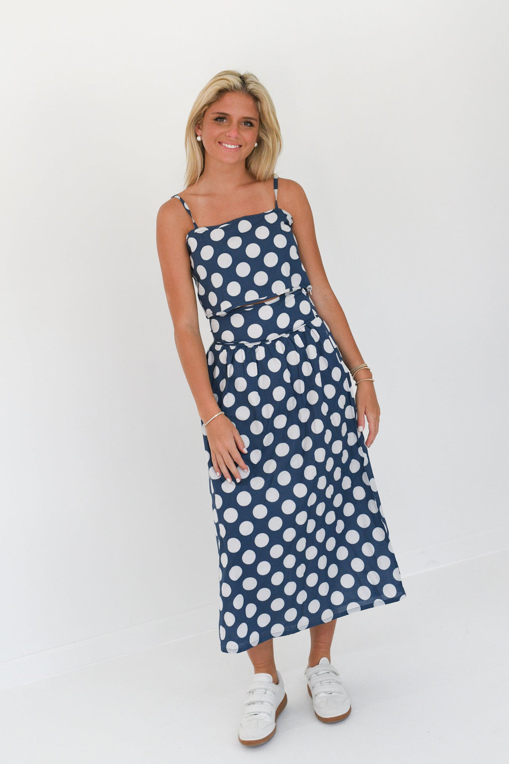 Macy Maxi Skirt Set - Navy Polka Dot