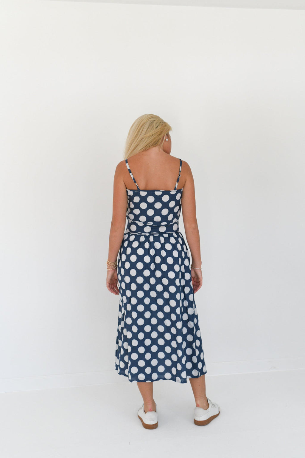 Macy Maxi Skirt Set - Navy Polka Dot