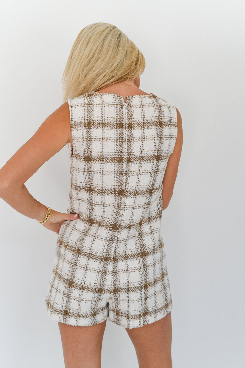 Miley Tweed Romper - Ivory/Mocha