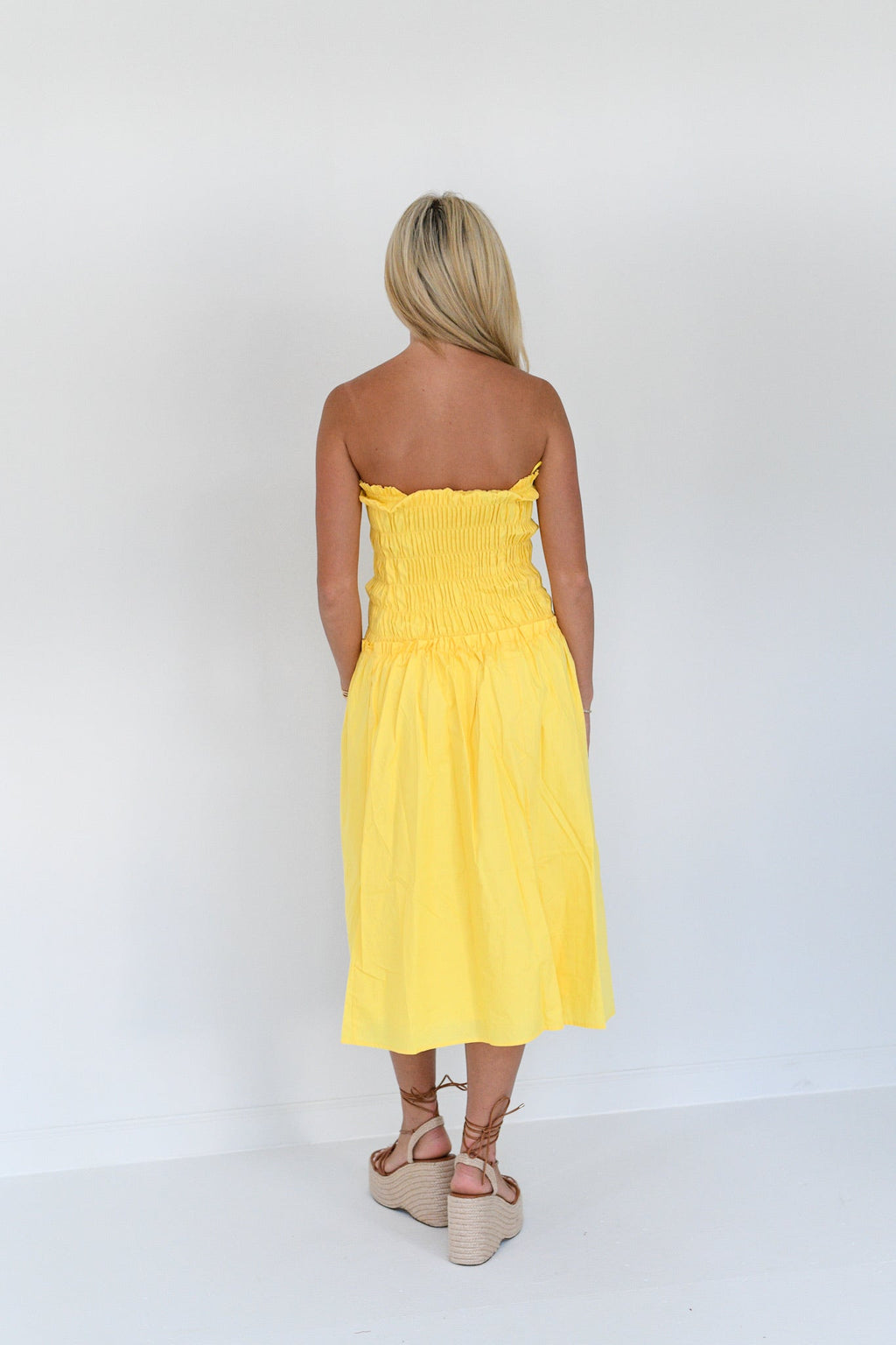Cheyene Smocked Midi Dress - Lemon