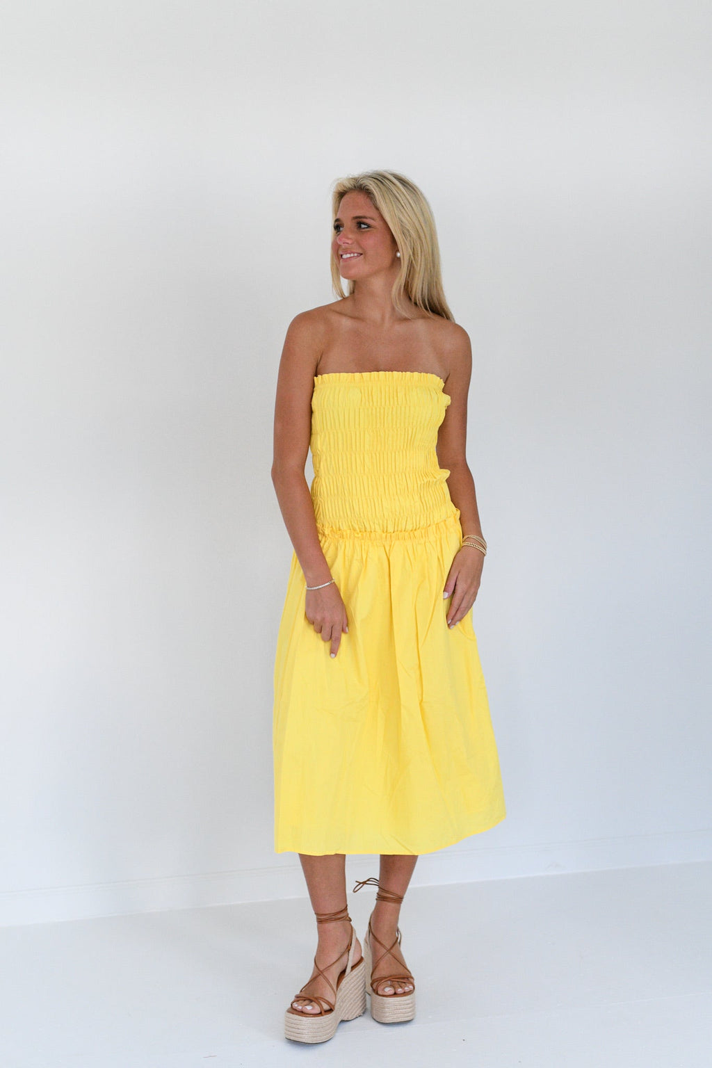 Cheyene Smocked Midi Dress - Lemon