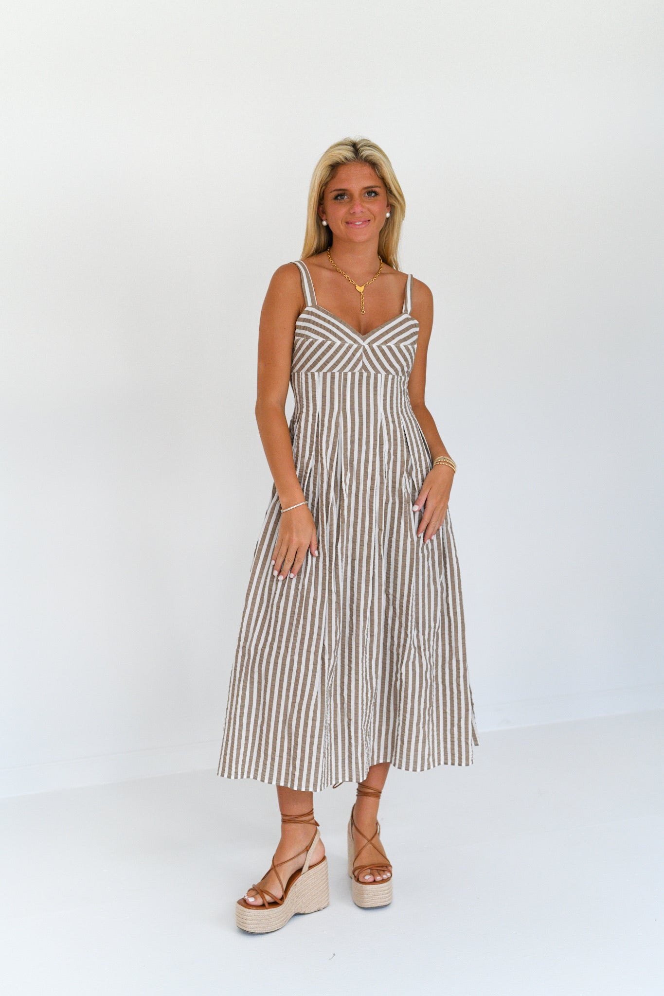 Mallory Striped Midi Dress - Brown