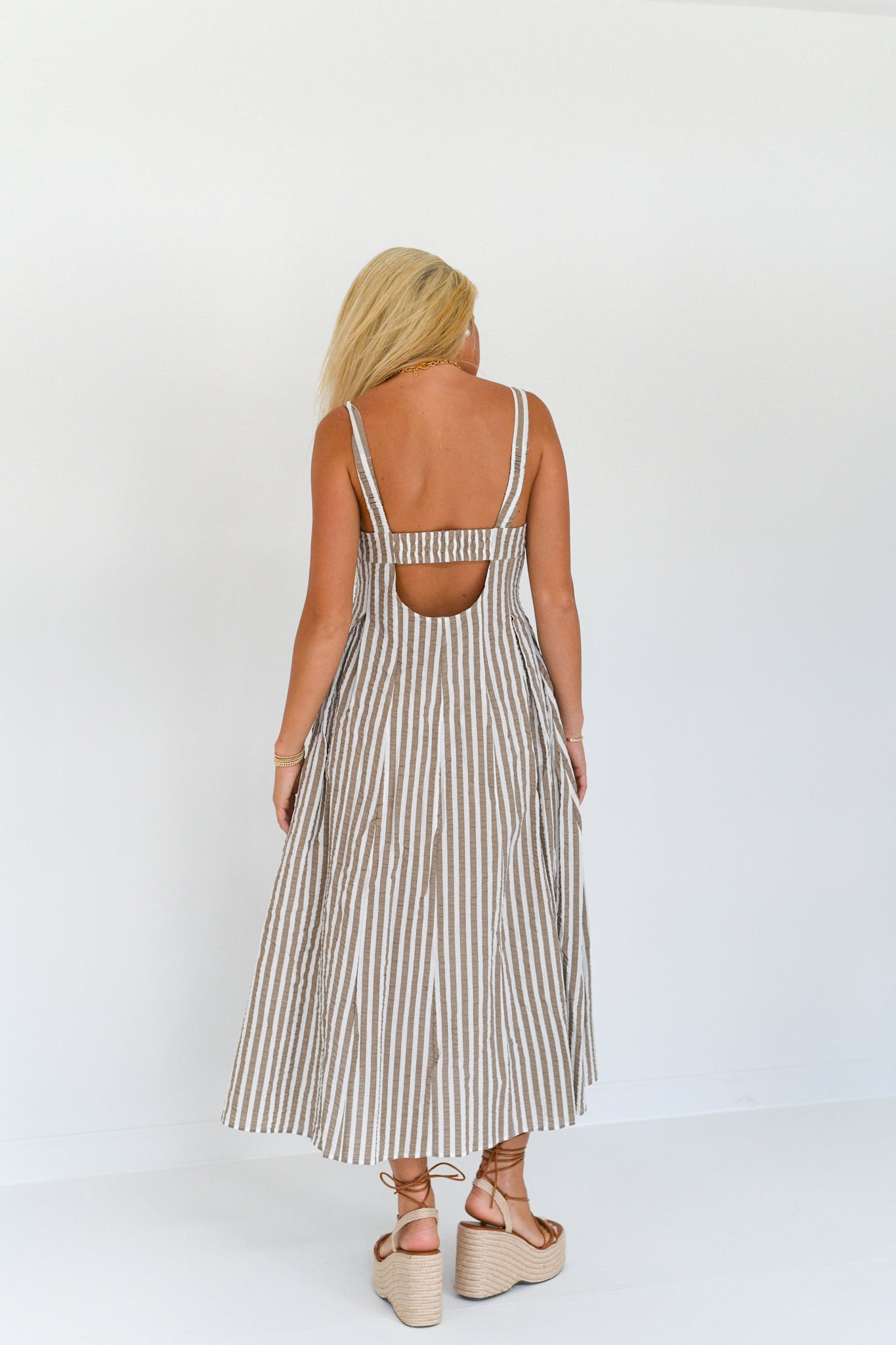 Mallory Striped Midi Dress - Brown