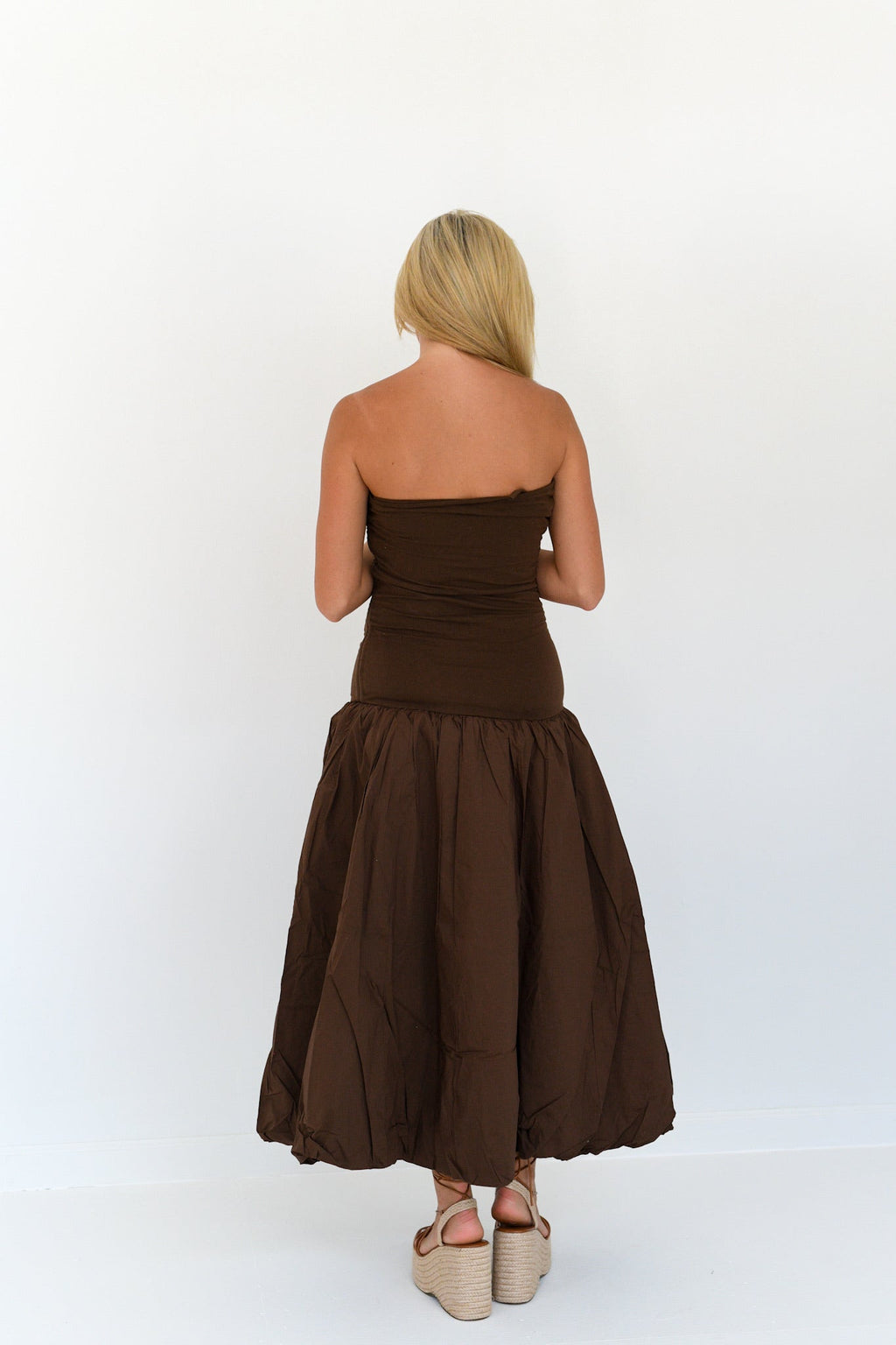 Amy Drop Waist  Midi Dress - Chocolate Brown