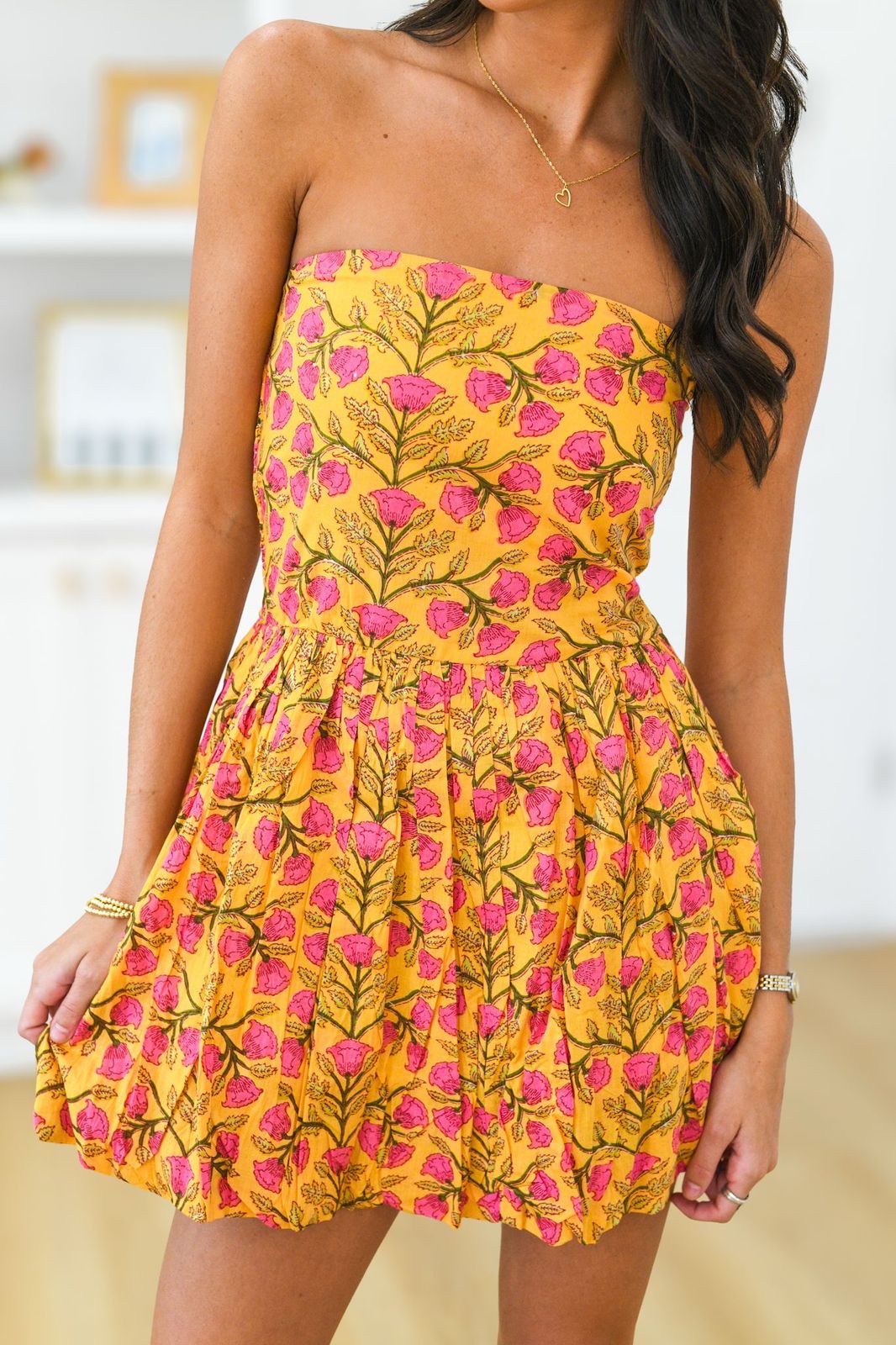 Goldie Balloon Mini Dress - Yellow/Pink