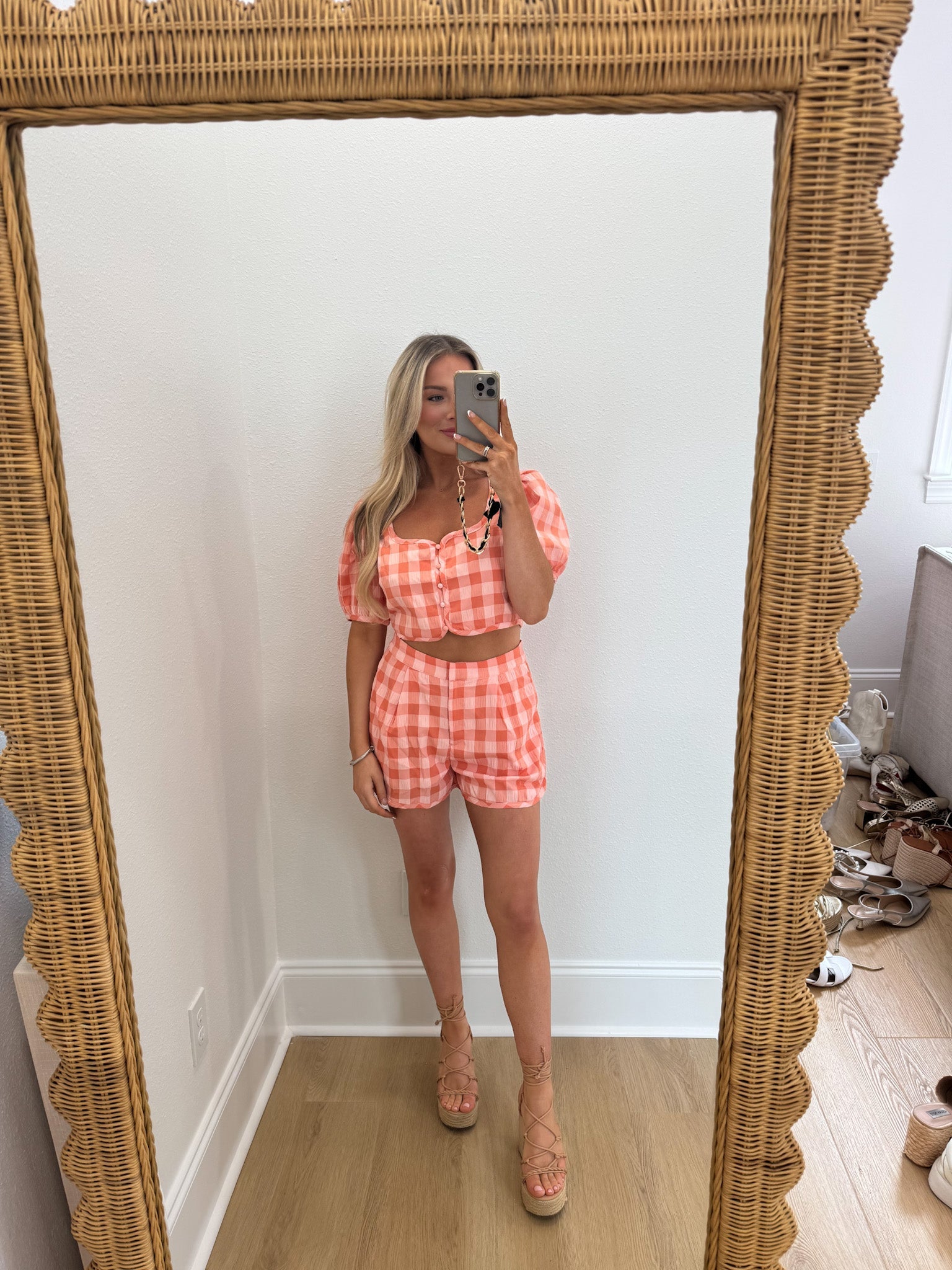 Layla Shorts - Peach Gingham