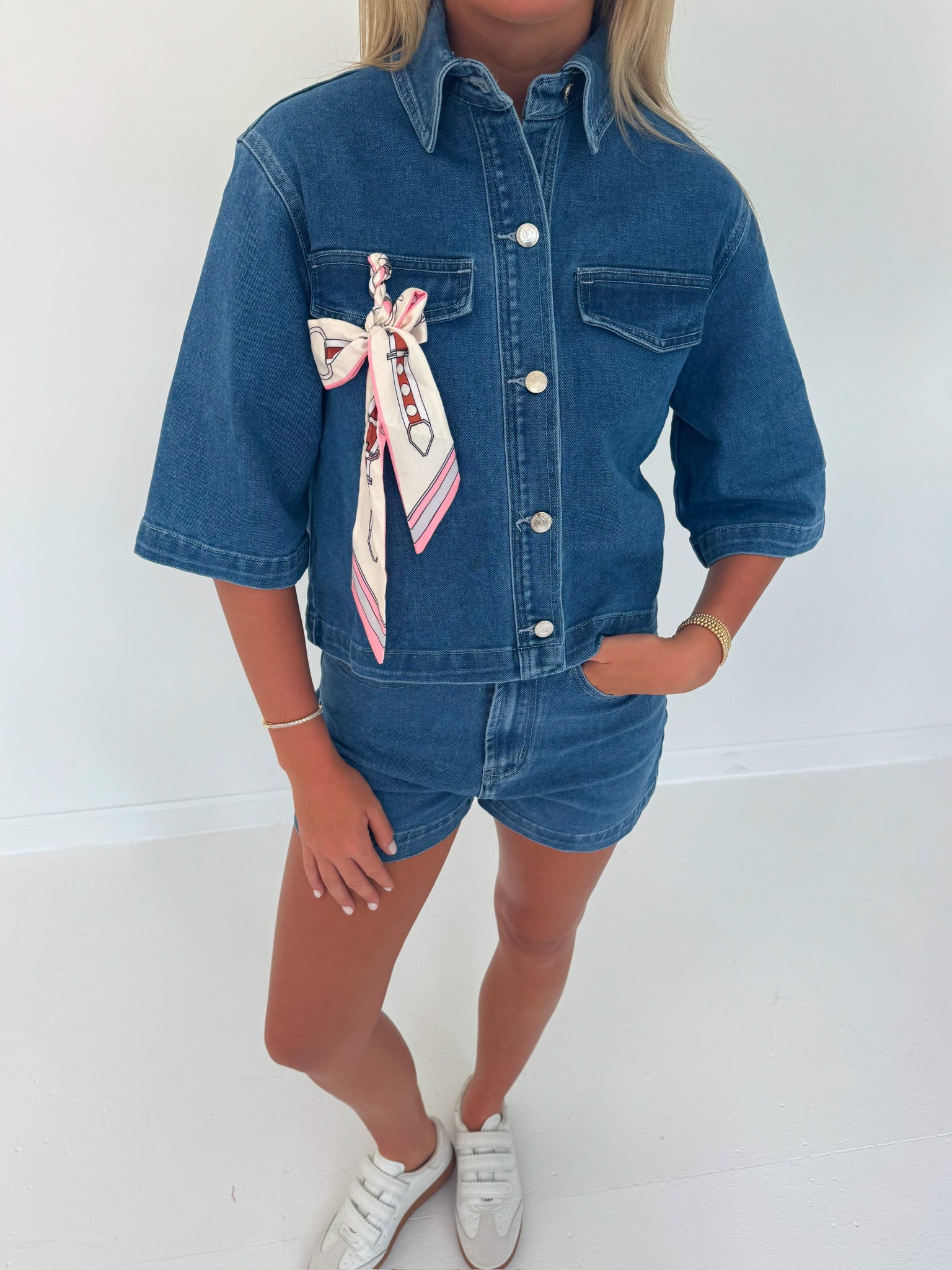 Skye Denim Top And Short Set - Dark Denim