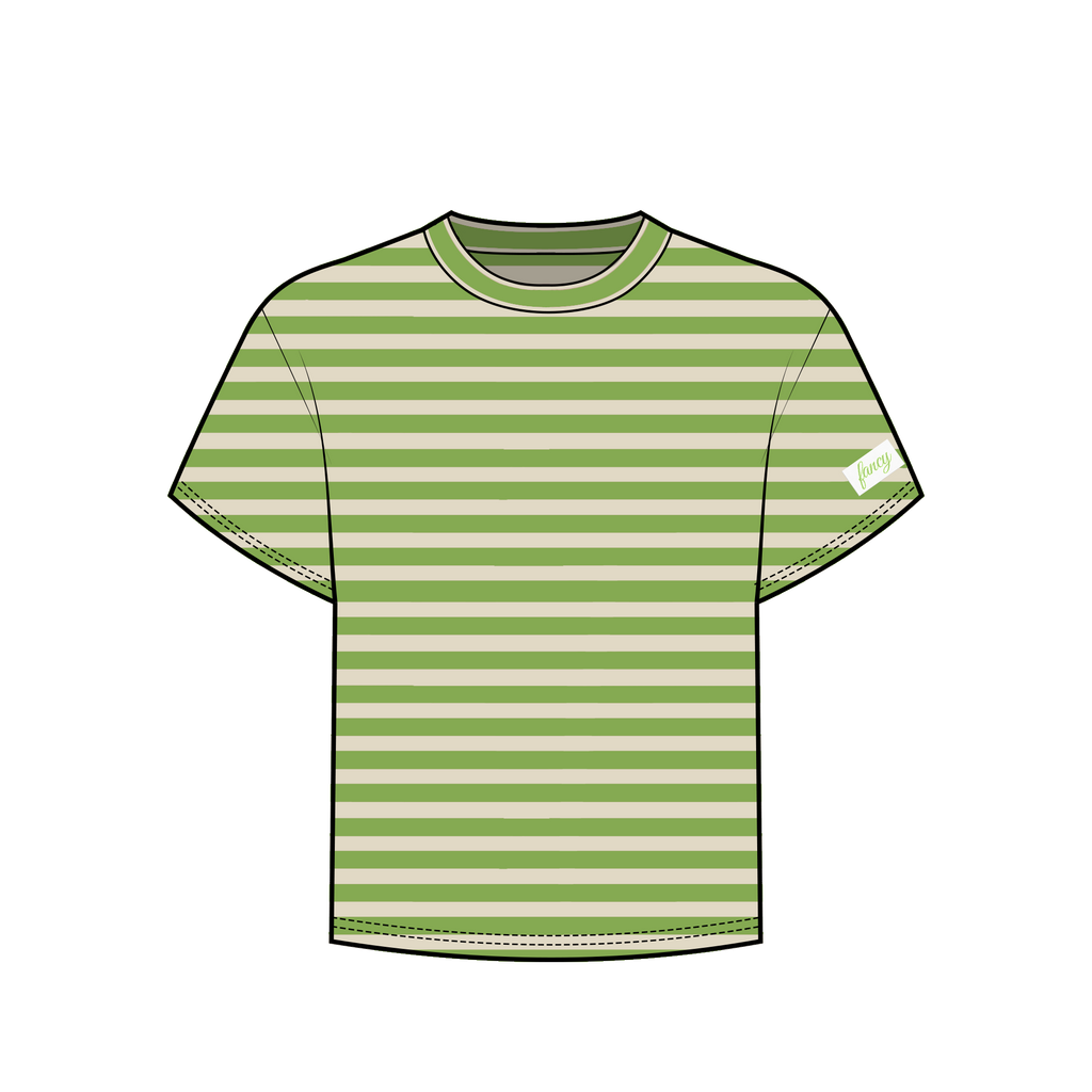 Fancy Striped Short Sleeve Top - Palm/Cream