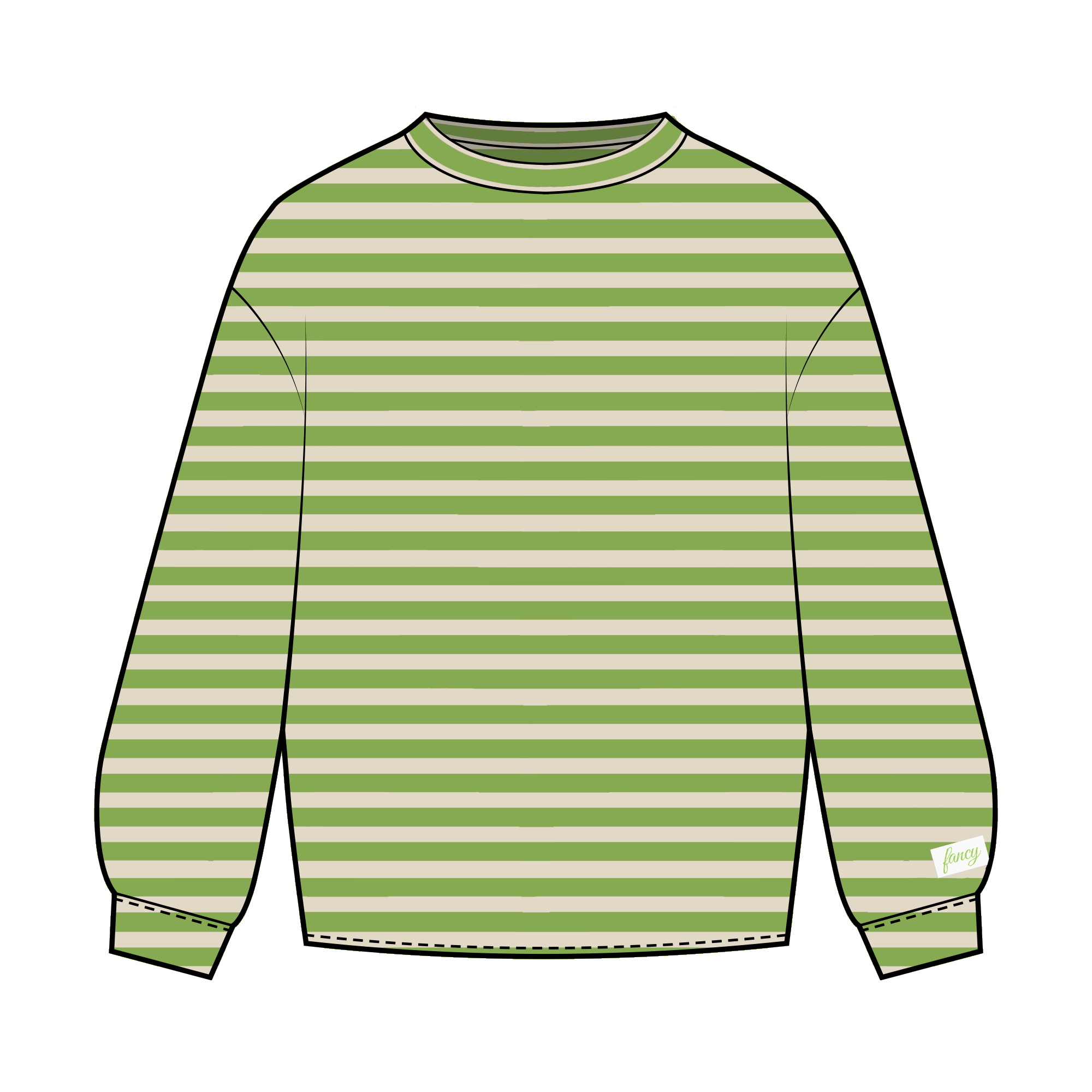 Fancy Striped Long Sleeve Top - Palm/Cream