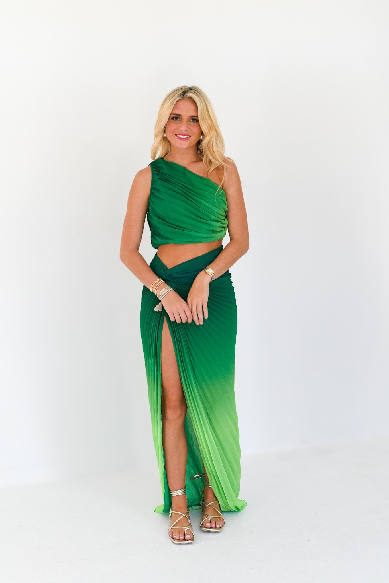 Anna Pleated Set - Green/Lime