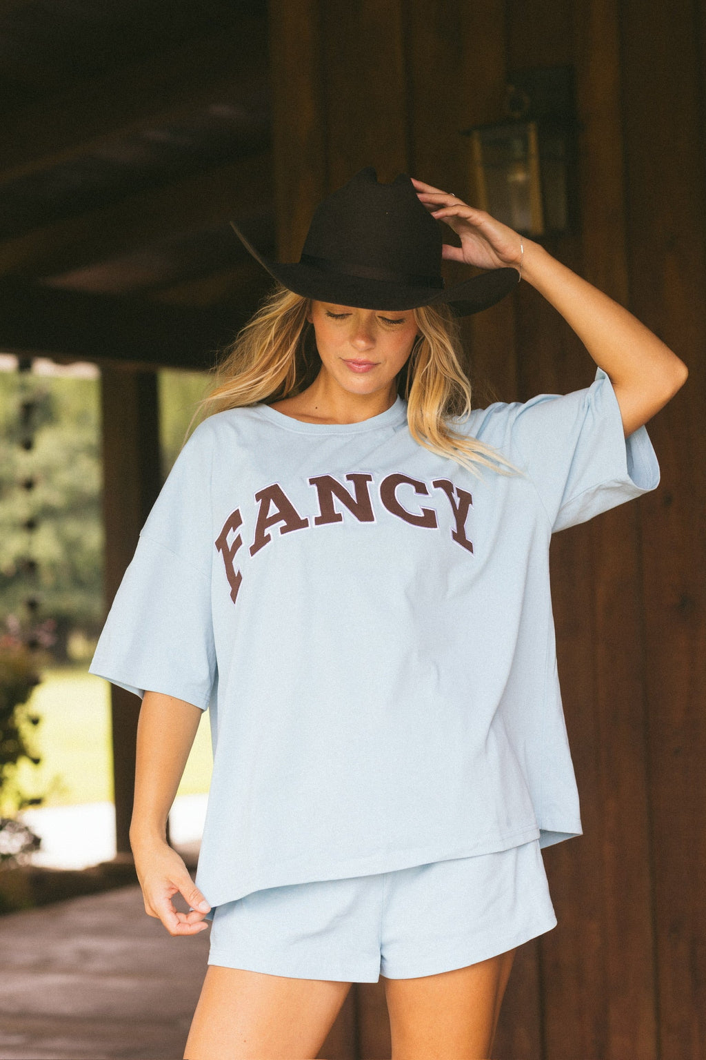 Fancy Oversized Embroidered Tee - Glacier