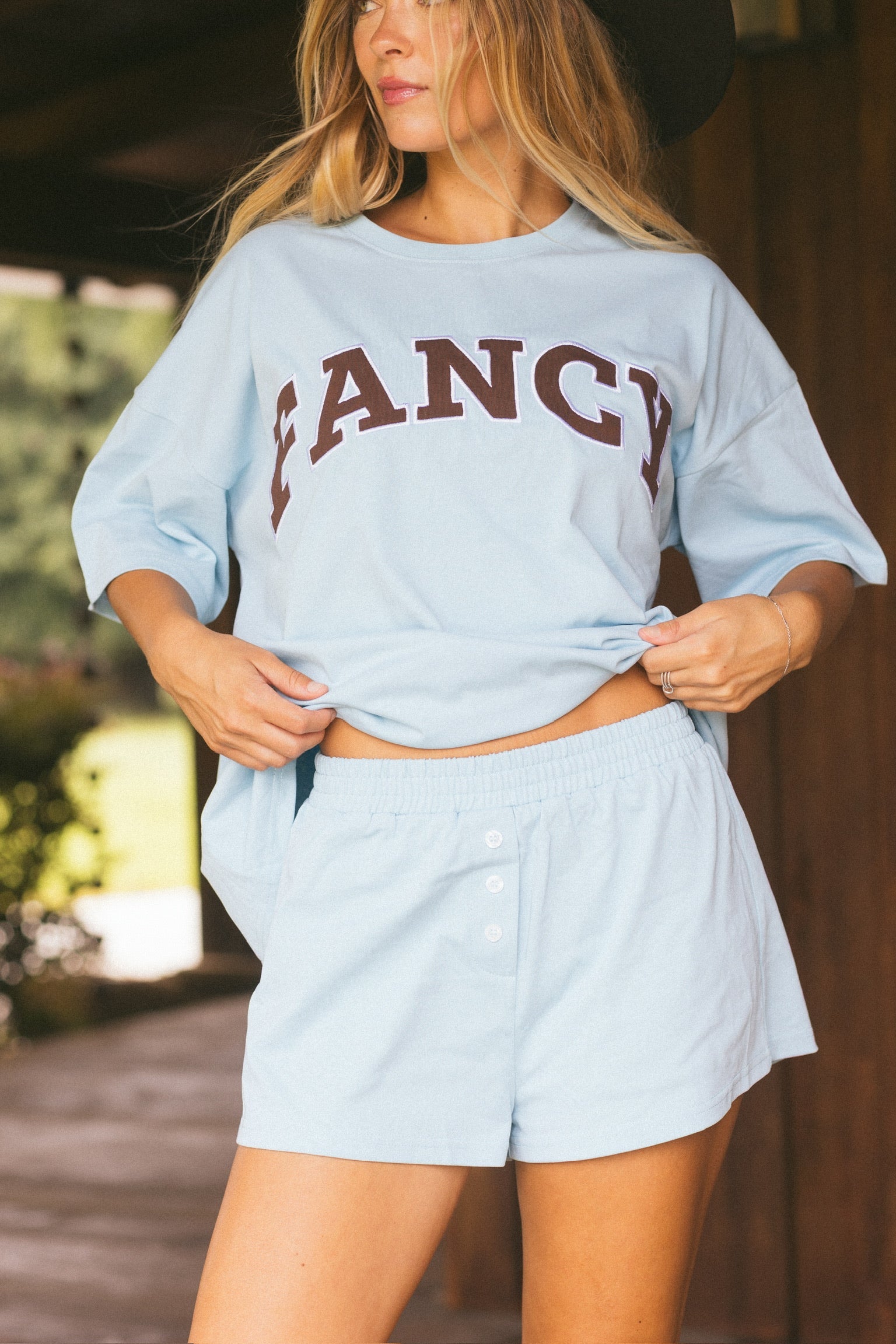 Fancy Oversized Embroidered Tee - Glacier