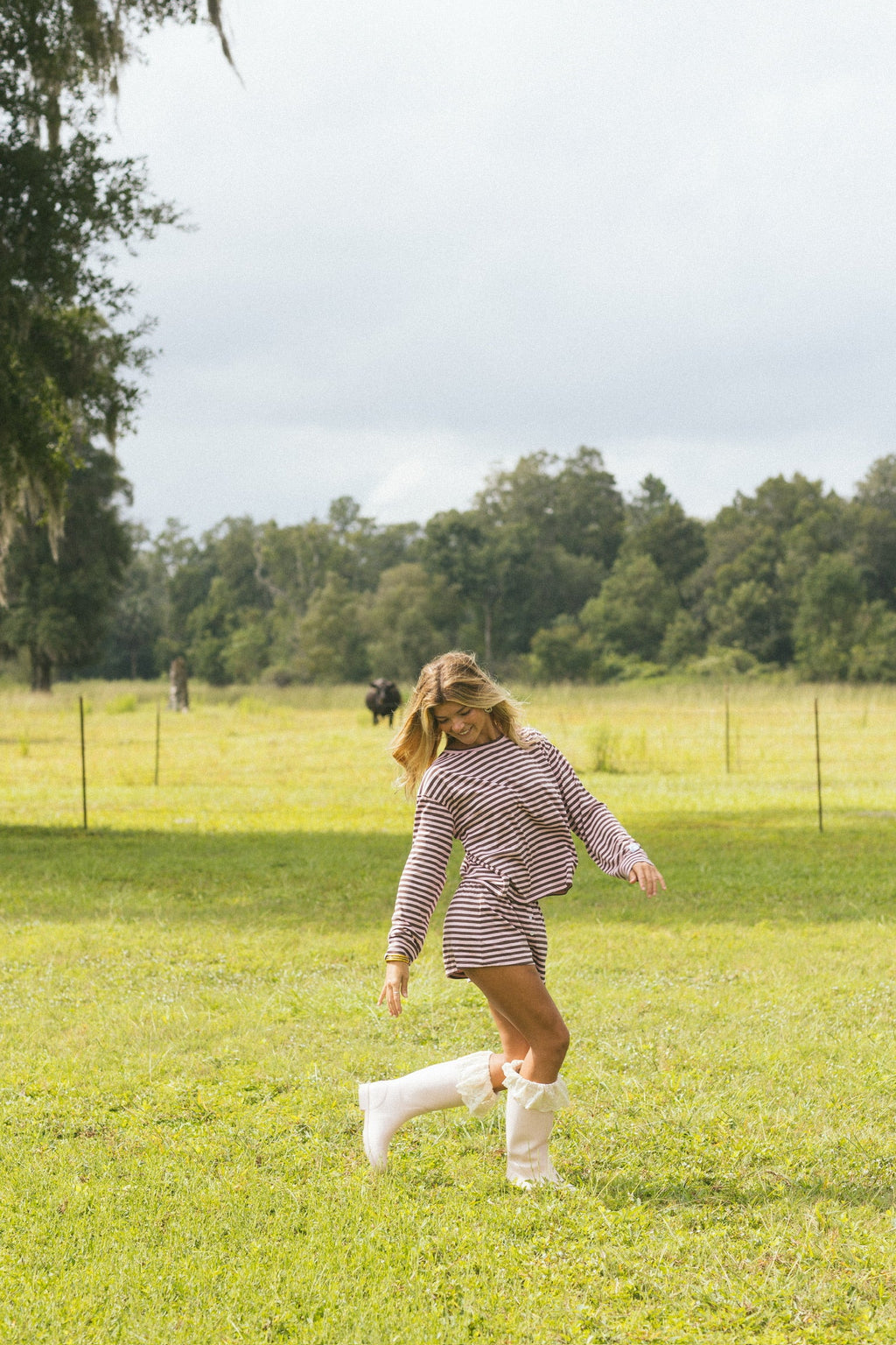 Fancy Striped Button Shorts - Peony/Chocolate