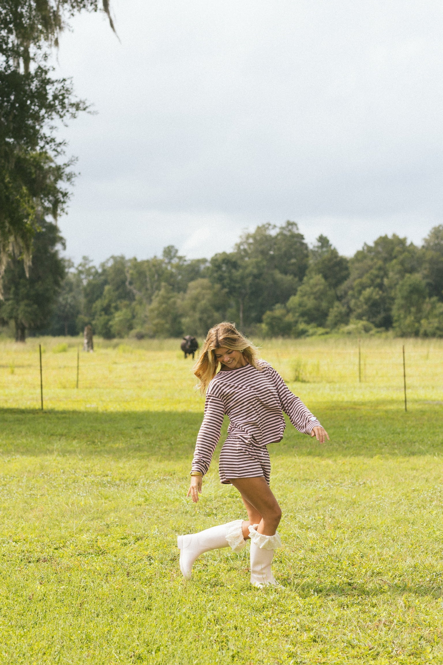 Fancy Striped Button Shorts - Peony/Chocolate