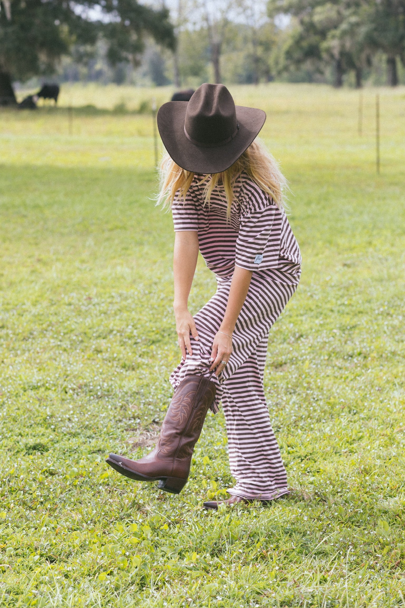 Fancy Striped Button Pants - Peony/Chocolate