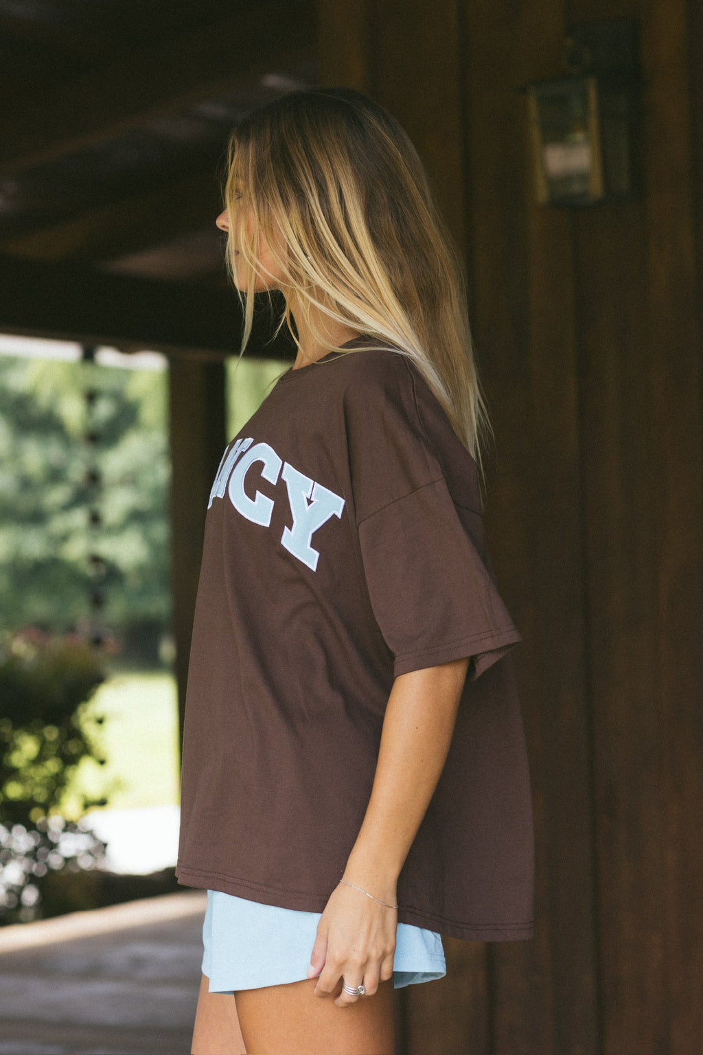 Fancy Oversized Embroidered Tee - Chocolate