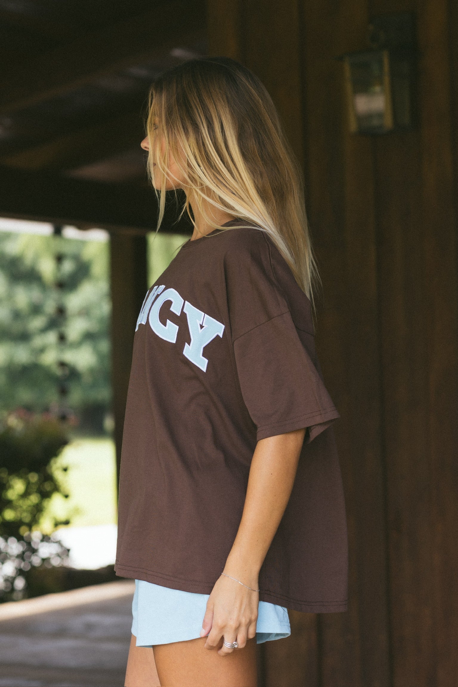 Fancy Oversized Embroidered Tee - Chocolate